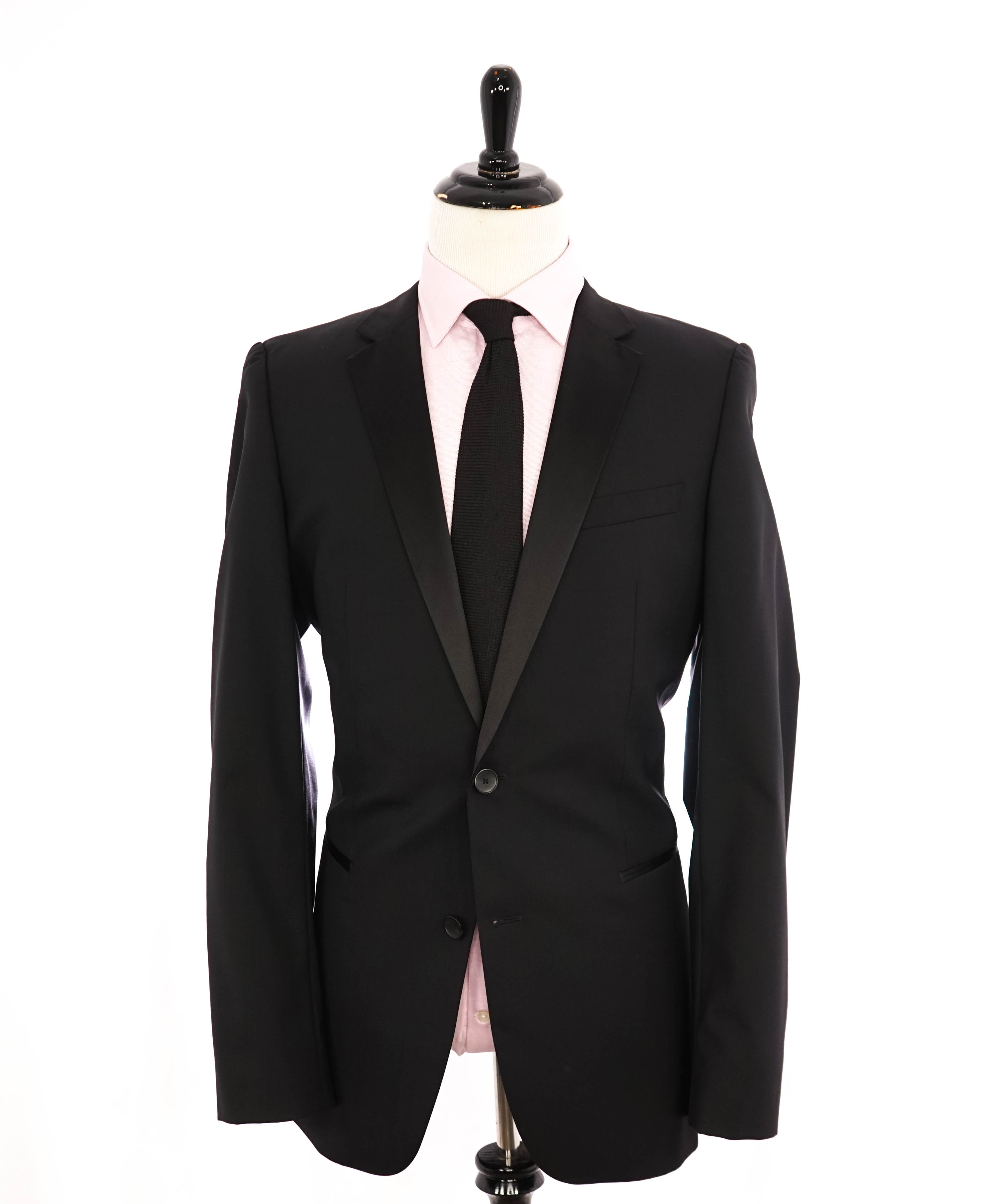 HUGO BOSS - Notch Lapel Solid Black 2-Button RED PIPPING Tuxedo Suit - 42L