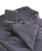 $795 ERMENEGILDO ZEGNA - Gray SILK “ACHILLFARM" Flat Front Trousers- 32W