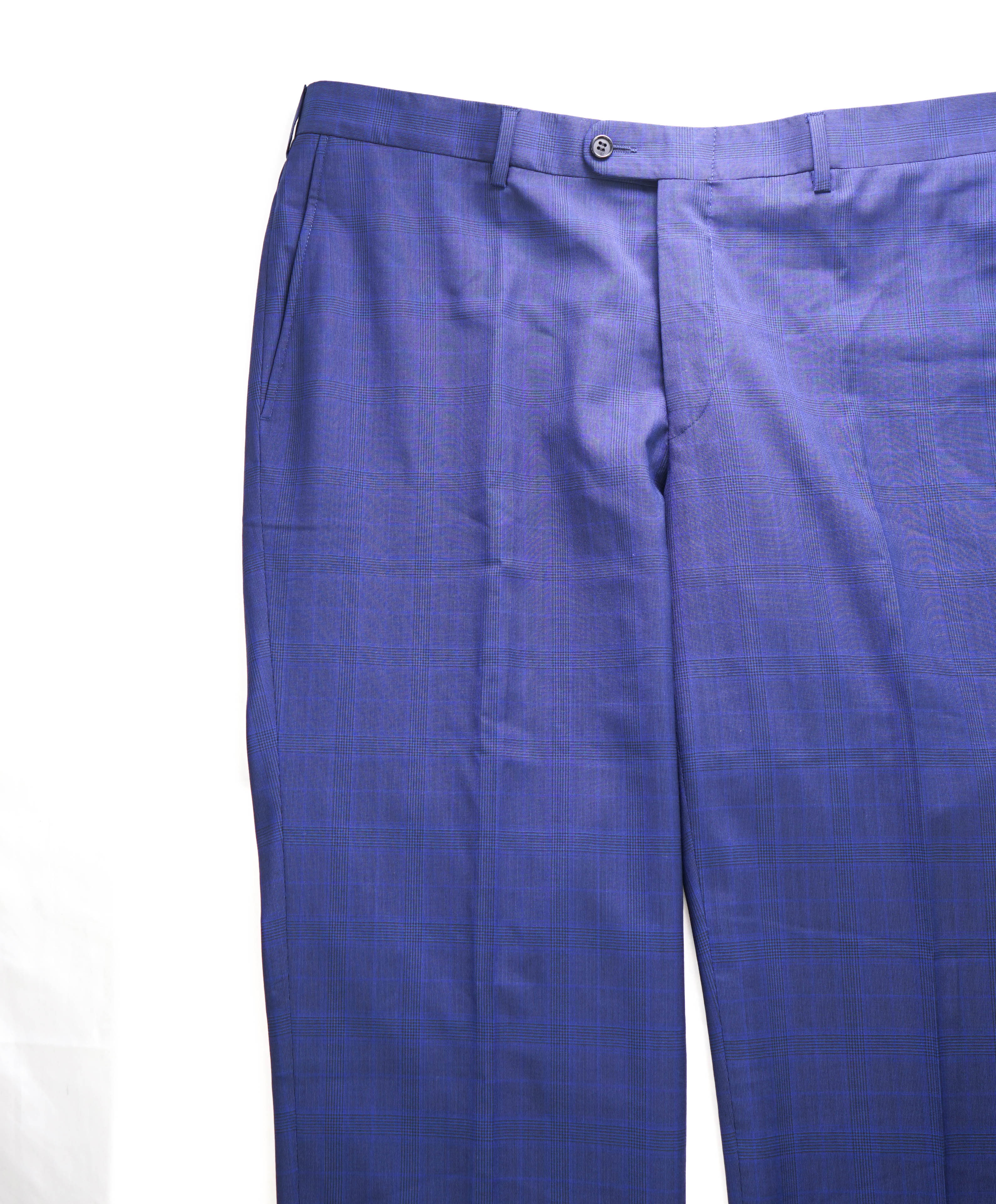 HICKEY FREEMAN -  Blue Plaid Check Wool Flat Front Dress Pants - 40W