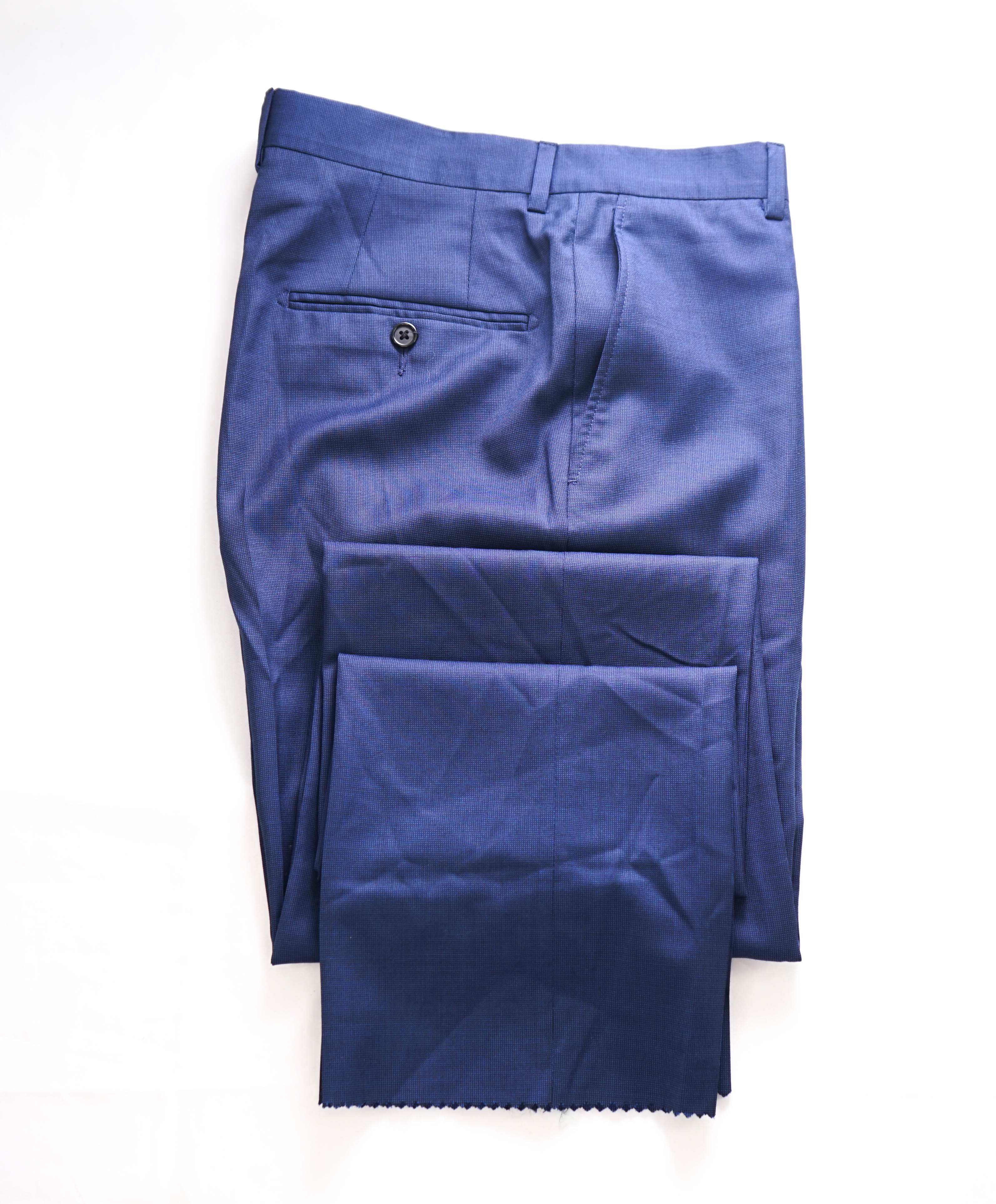 HICKEY FREEMAN -  Blue Pindot Wool Flat Front Dress Pants - 44W