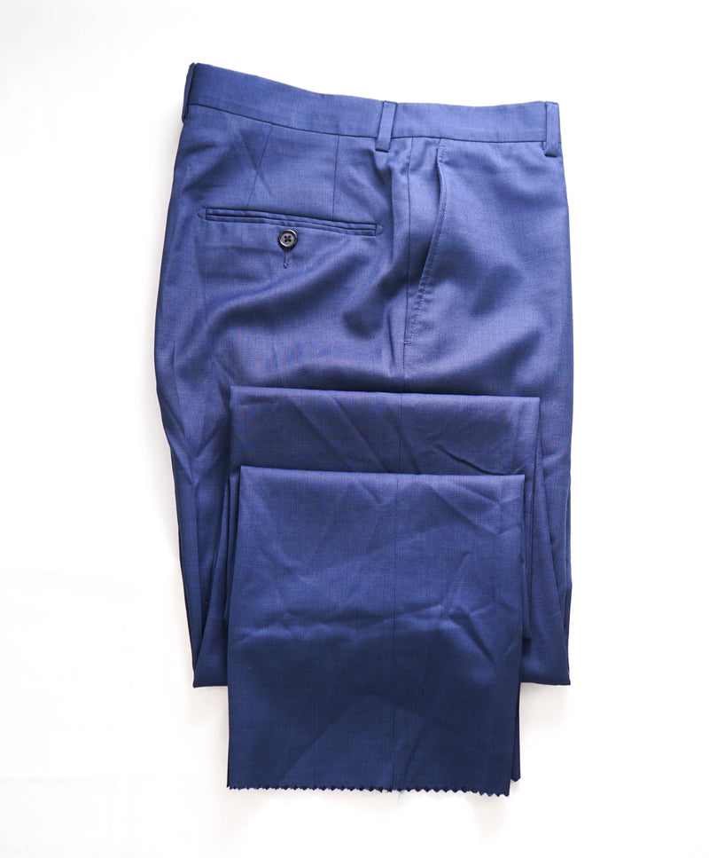 HICKEY FREEMAN -  Blue Pindot Wool Flat Front Dress Pants - 34W