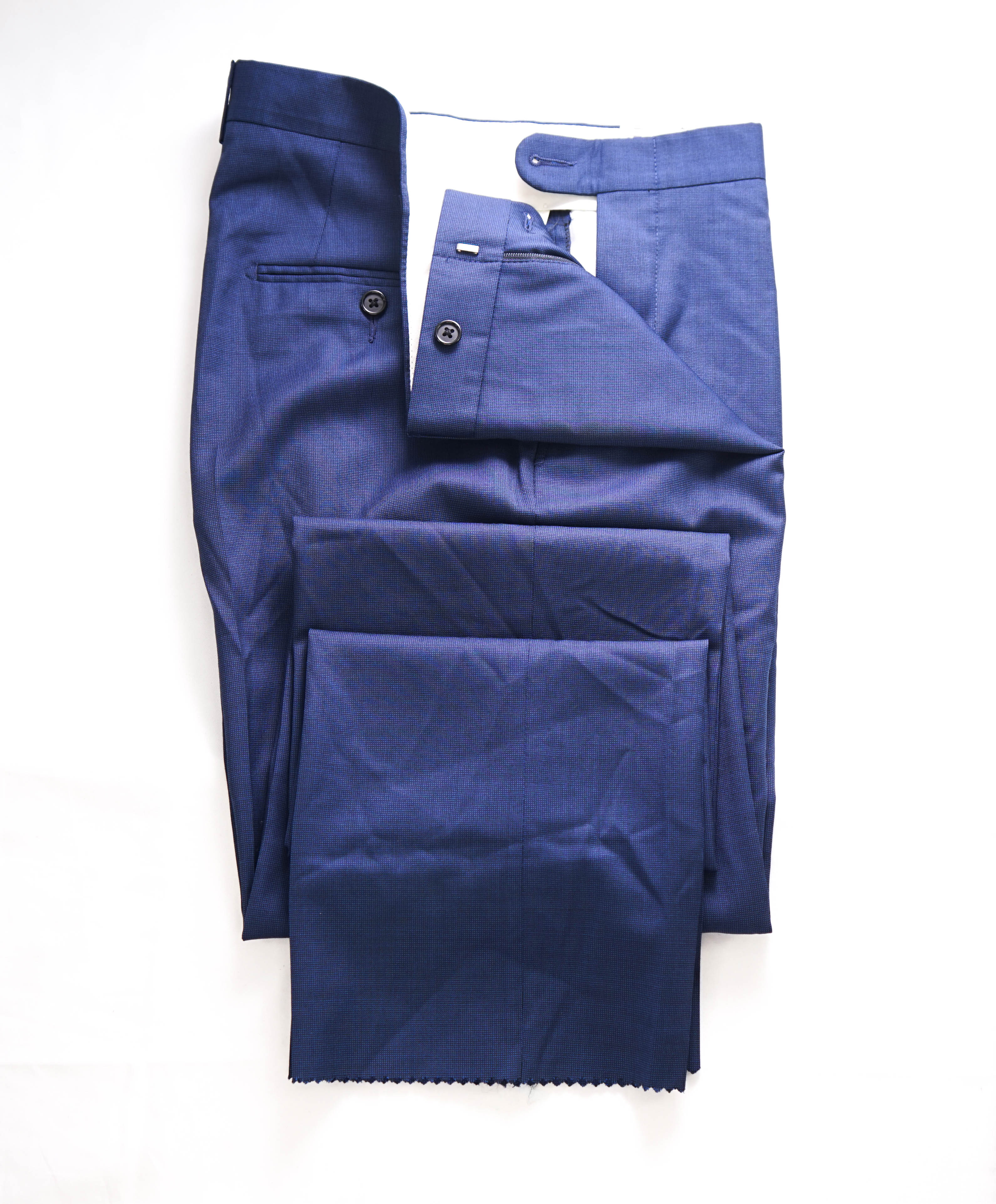 HICKEY FREEMAN -  Blue Pindot Wool Flat Front Dress Pants - 42W