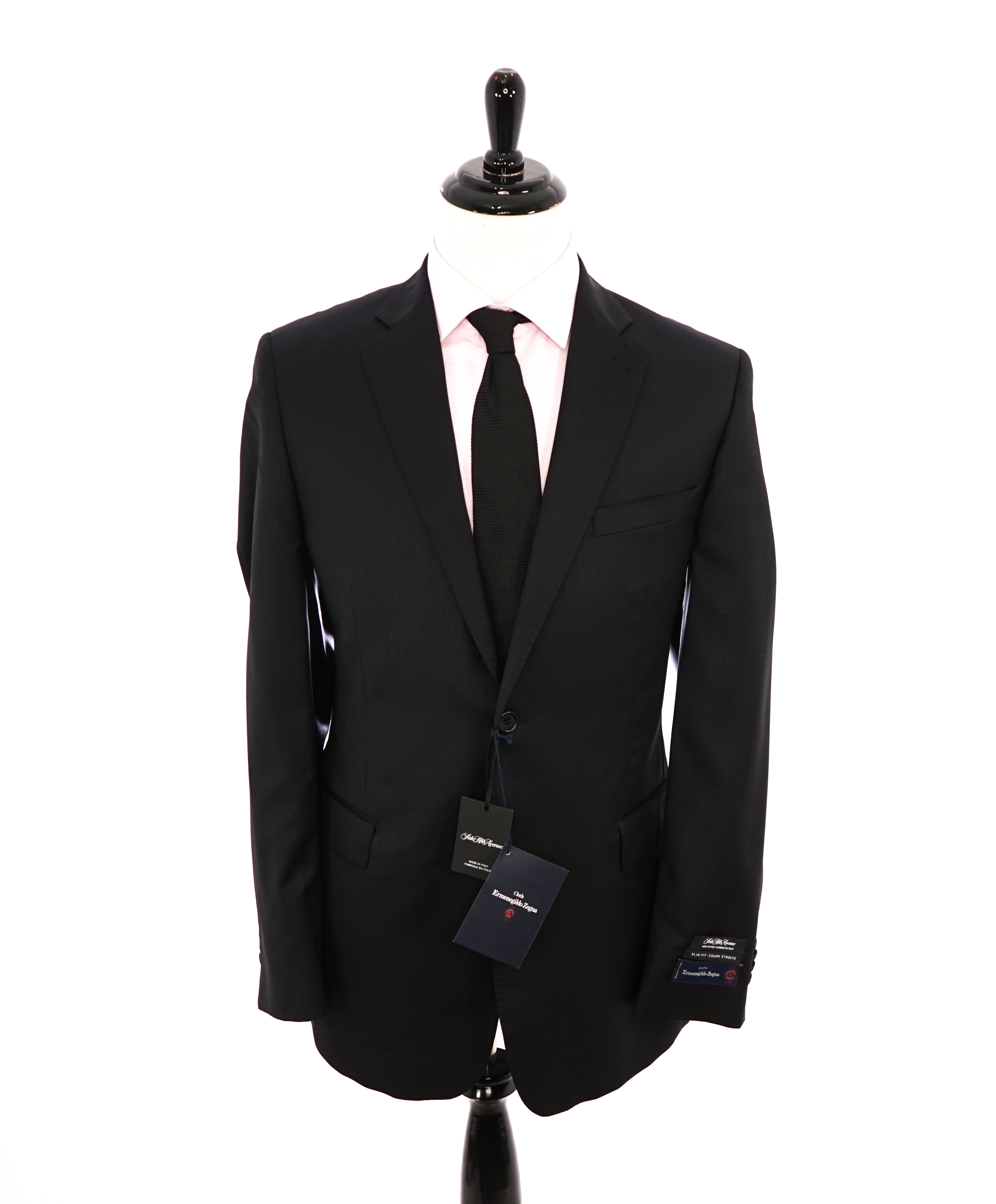 ERMENEGILDO ZEGNA - By SAKS FIFTH AVENUE SILK BLEND "SLIM" Black Suit - 42L