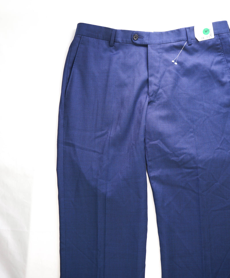 HICKEY FREEMAN -  Blue Pindot Wool Flat Front Dress Pants - 34W