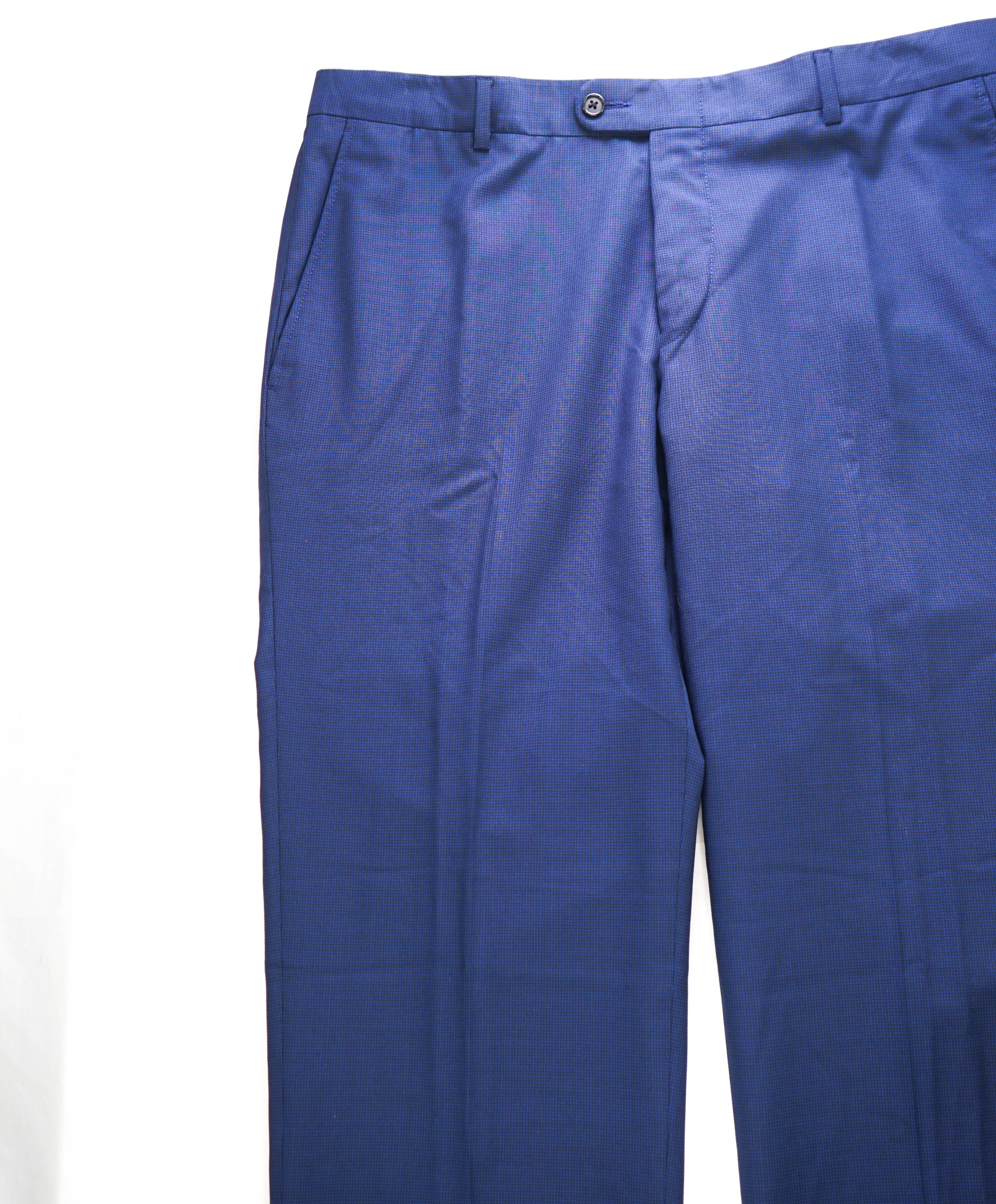 HICKEY FREEMAN -  Blue Micro Houndstooth Wool Flat Front Dress Pants - 36W