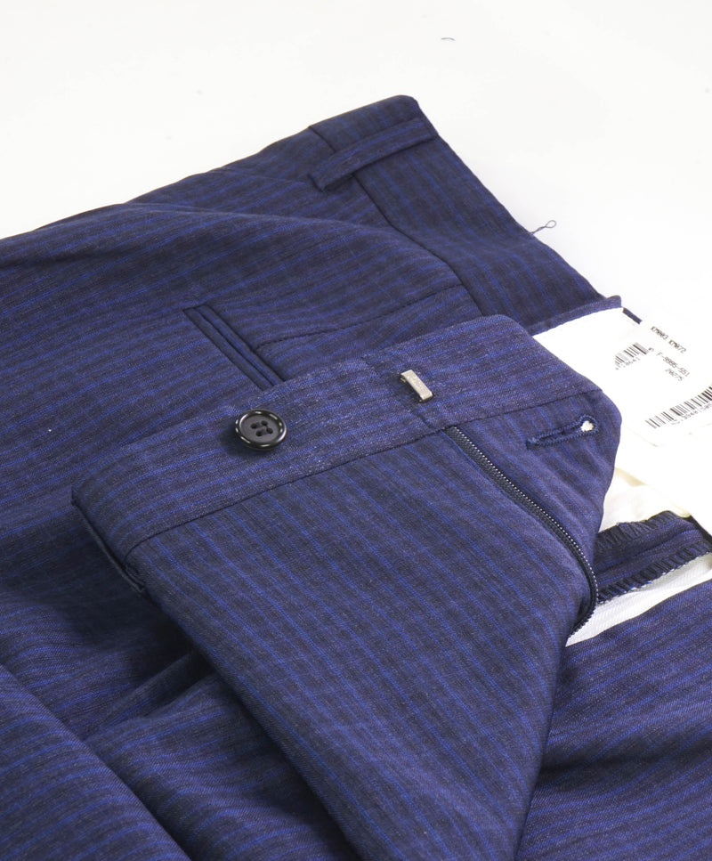 HICKEY FREEMAN -  Blue & Cobalt Check Wool Flat Front Dress Pants - 36W