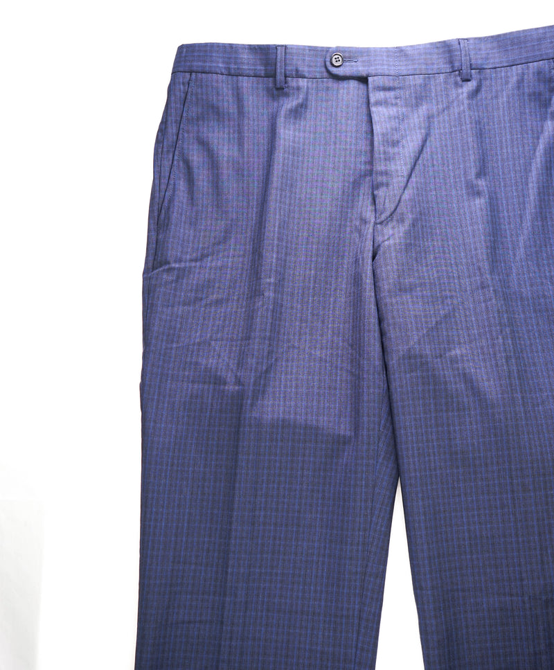 HICKEY FREEMAN -  Blue & Cobalt Check Wool Flat Front Dress Pants - 36W