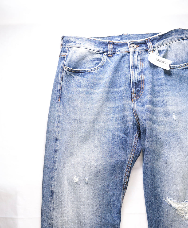 ELEVENTY - "Baggy" Premium Blue Jeans W Logo Details & Weathered Details - 34W