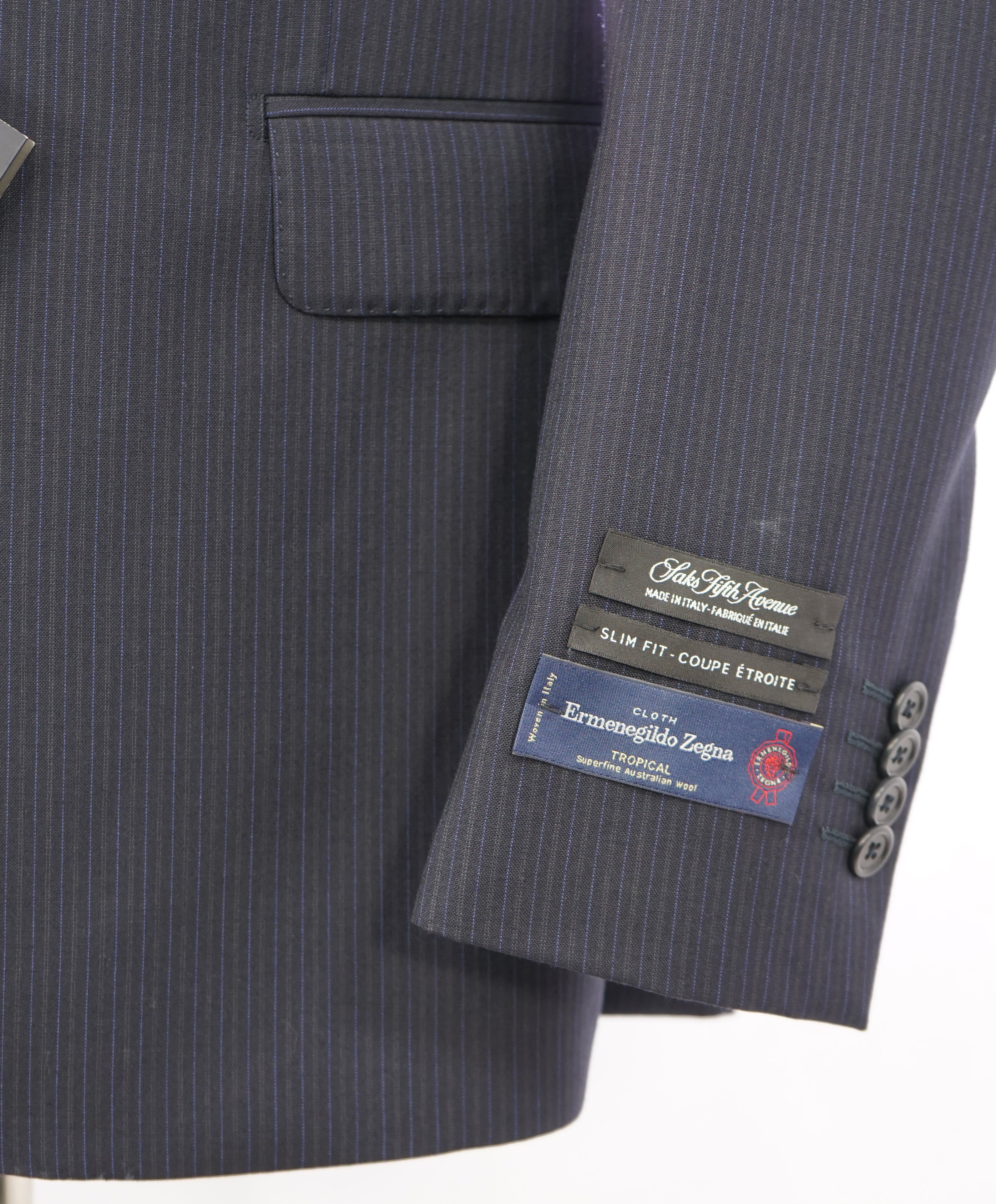 ERMENEGILDO ZEGNA - By SAKS FIFTH AVENUE "Slim" Blue Stripe Suit - 40R