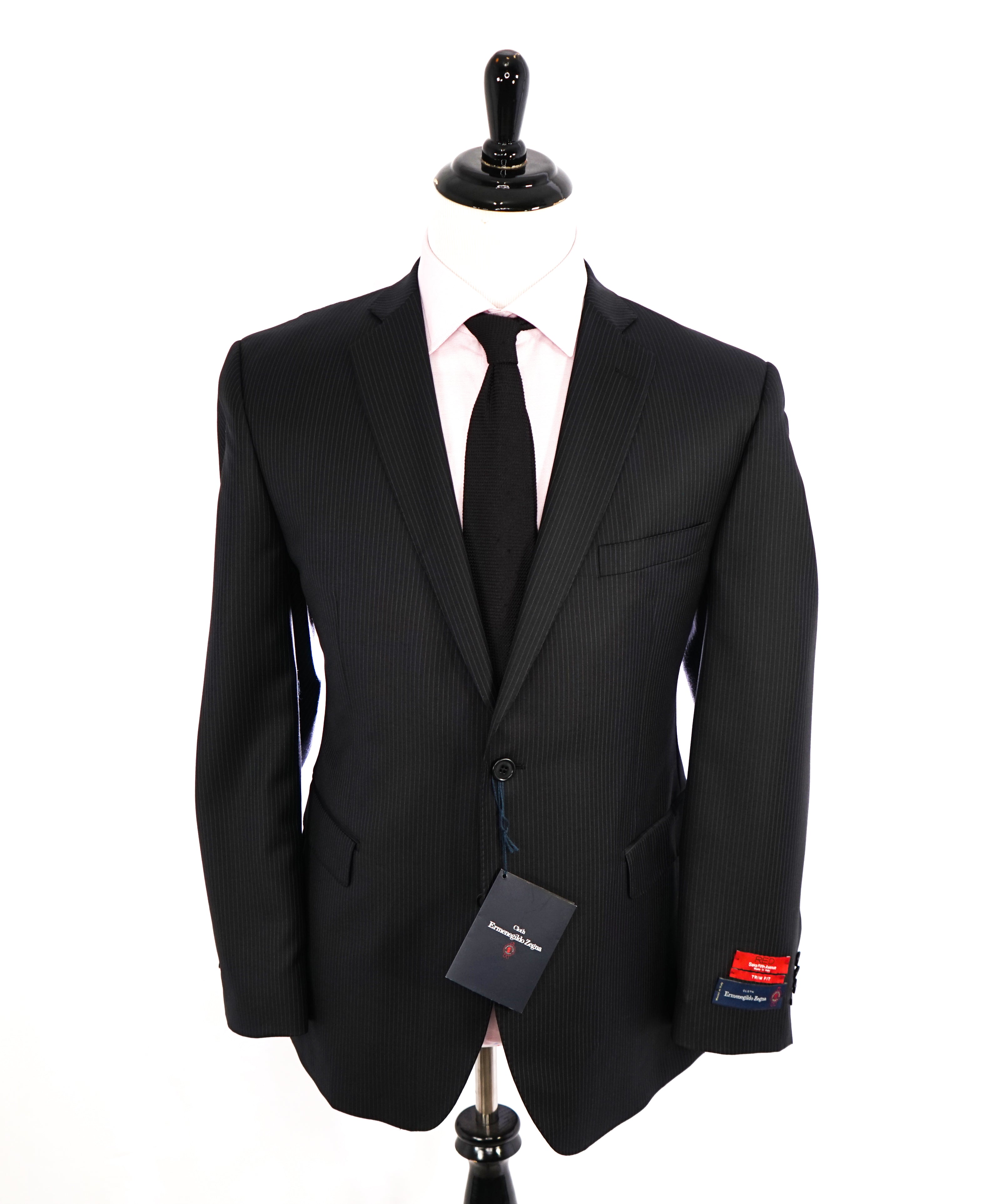 ERMENEGILDO ZEGNA - By SAKS FIFTH AVENUE "Trim Fit" Black Stripe Suit - 44R