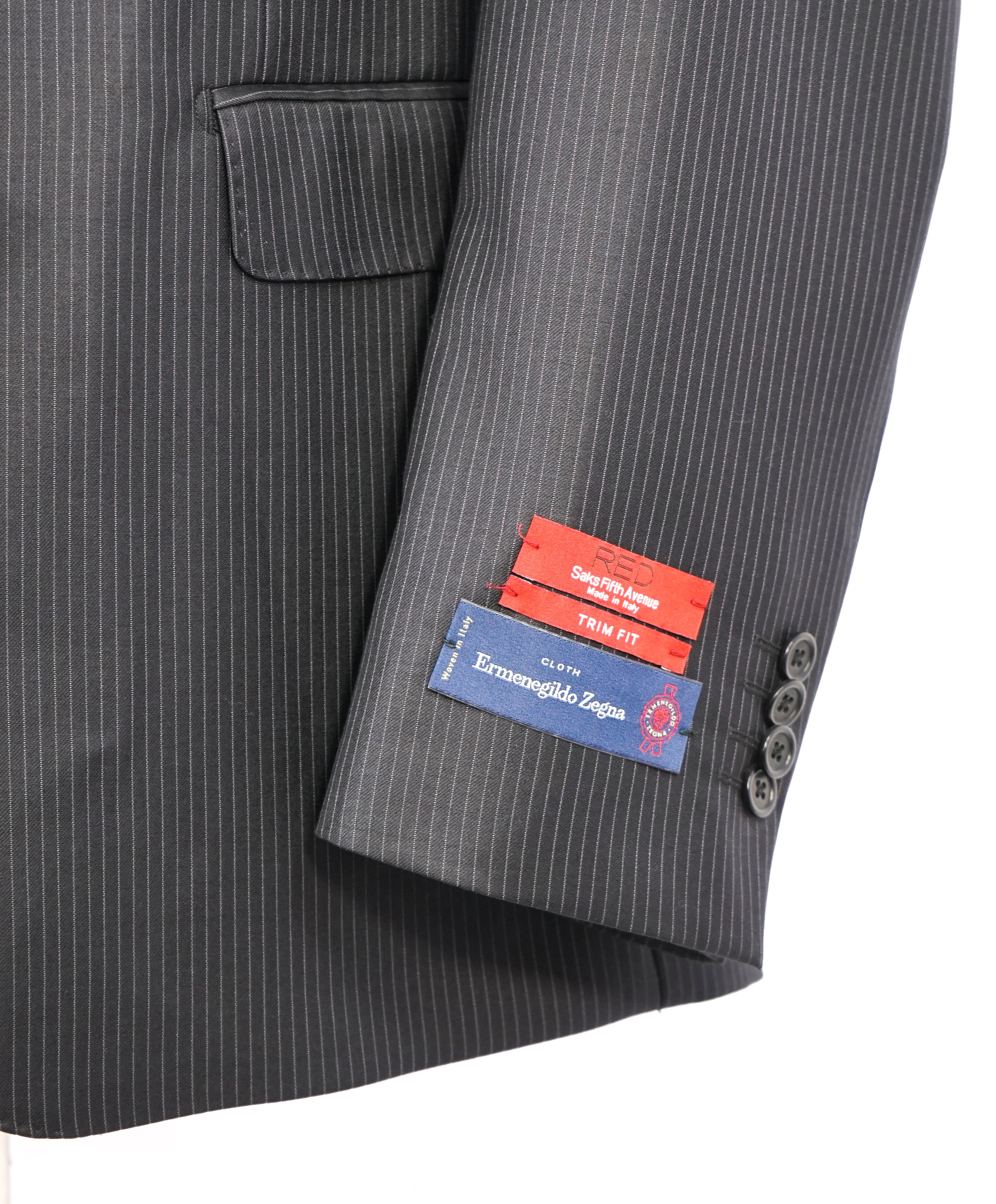 ERMENEGILDO ZEGNA - By SAKS FIFTH AVENUE "Trim Fit" Black Stripe Suit - 44R