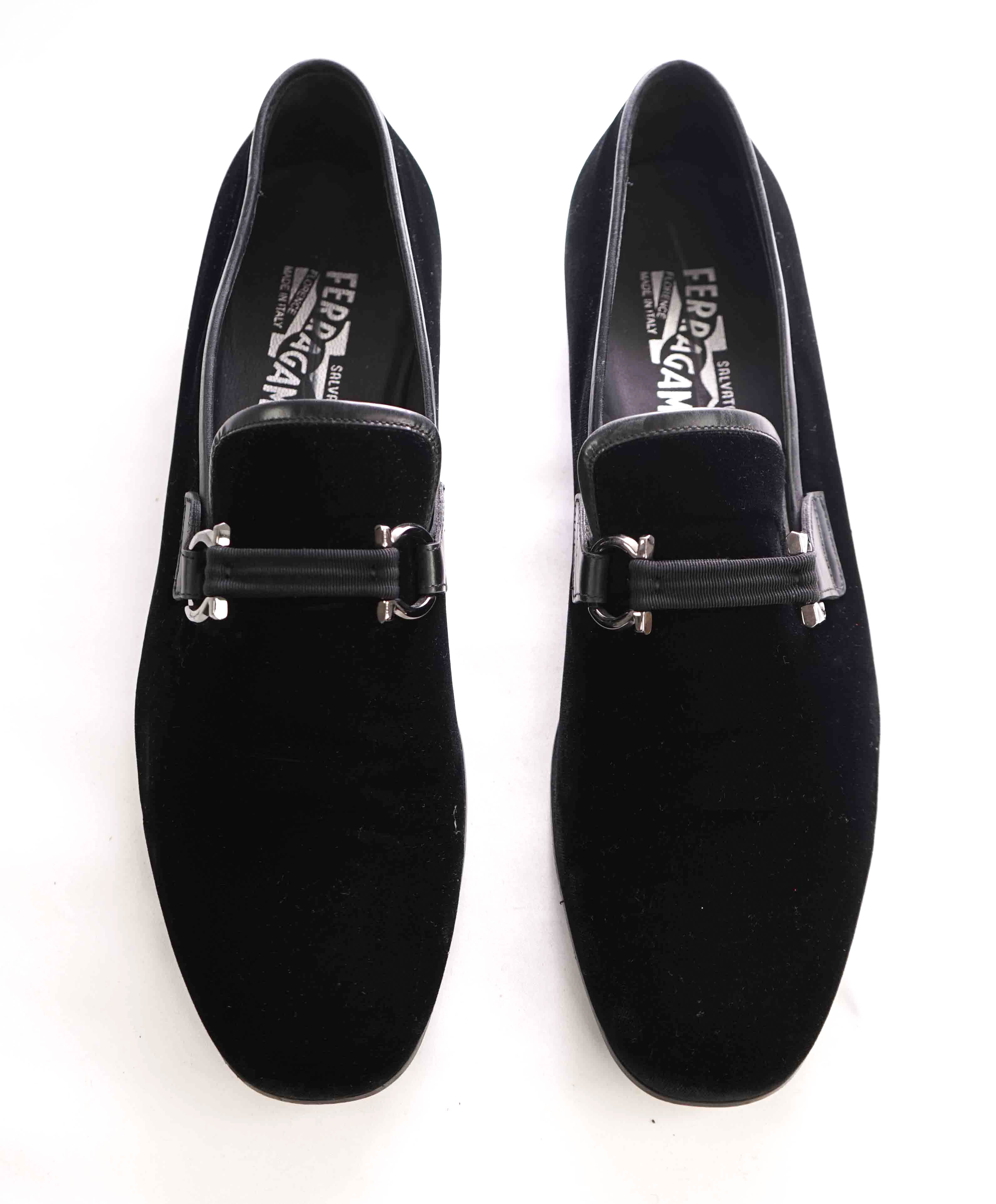 SALVATORE FERRAGAMO - Velvet "PARTY" Black Smoking Loafers  - 10.5D