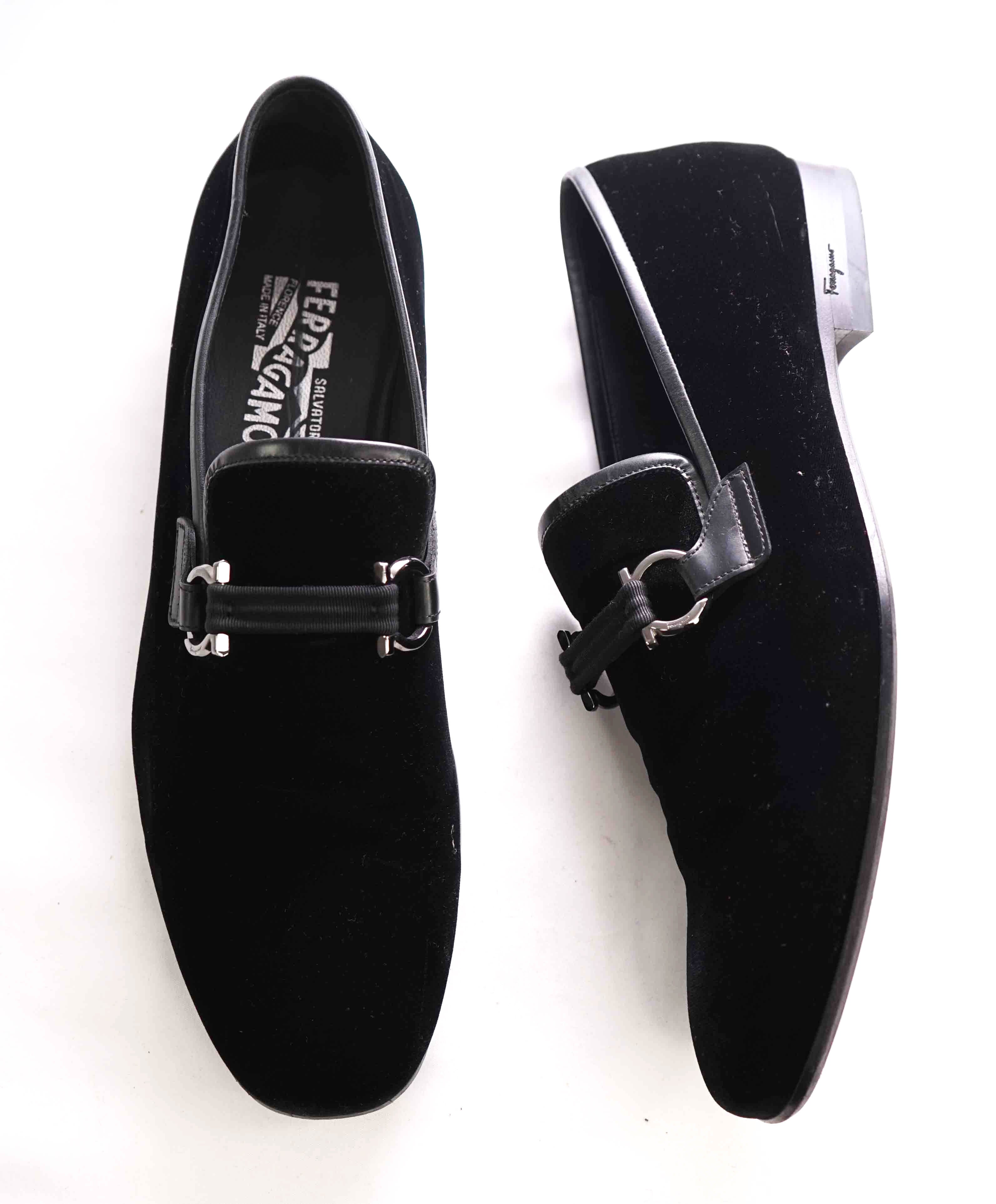 SALVATORE FERRAGAMO - Velvet "PARTY" Black Smoking Loafers  - 10.5D