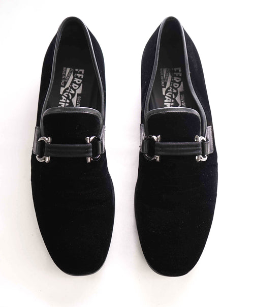 SALVATORE FERRAGAMO - Velvet "PARTY" Black Smoking Loafers  - 7 D