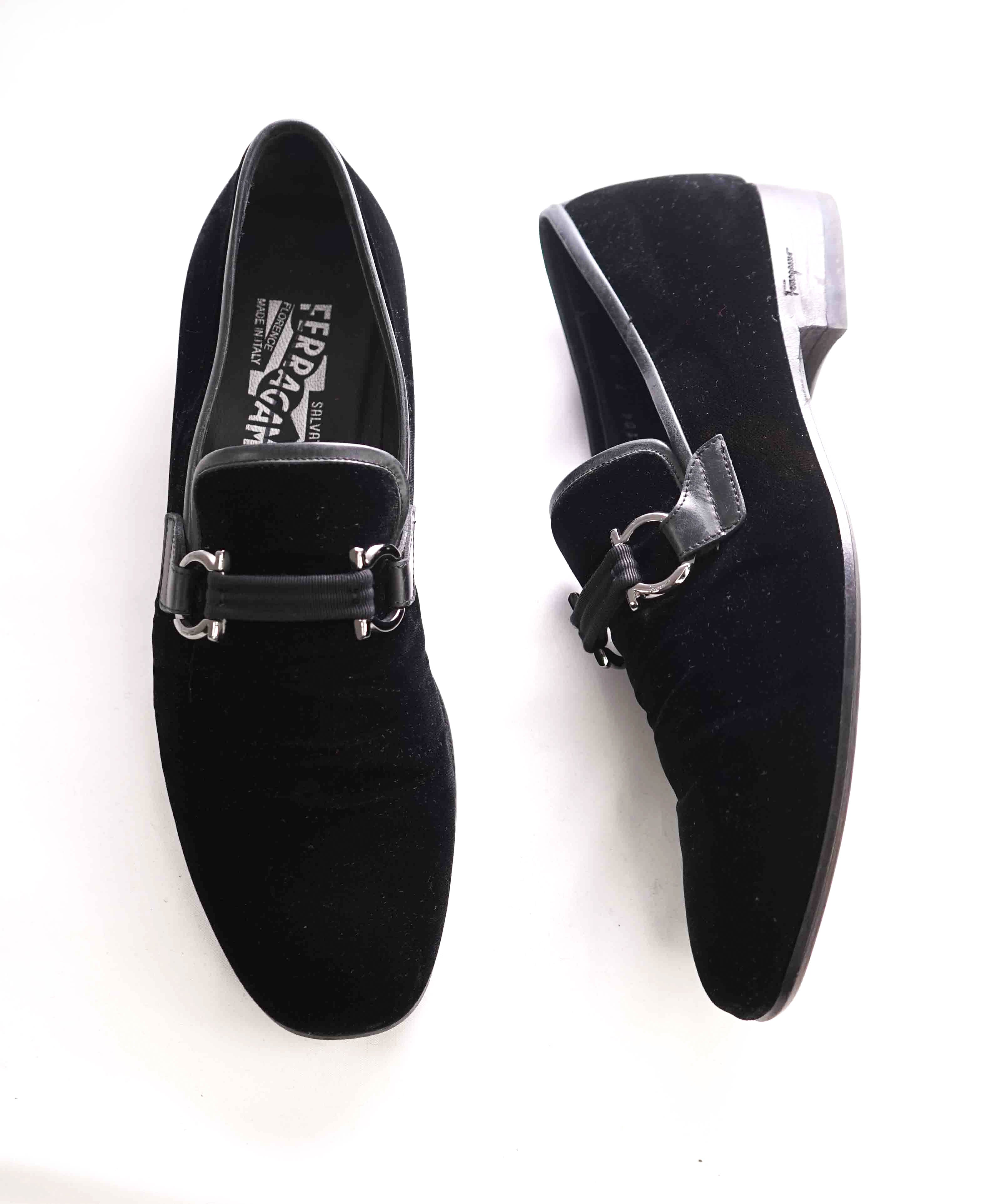 SALVATORE FERRAGAMO - Velvet "PARTY" Black Smoking Loafers  - 7 D