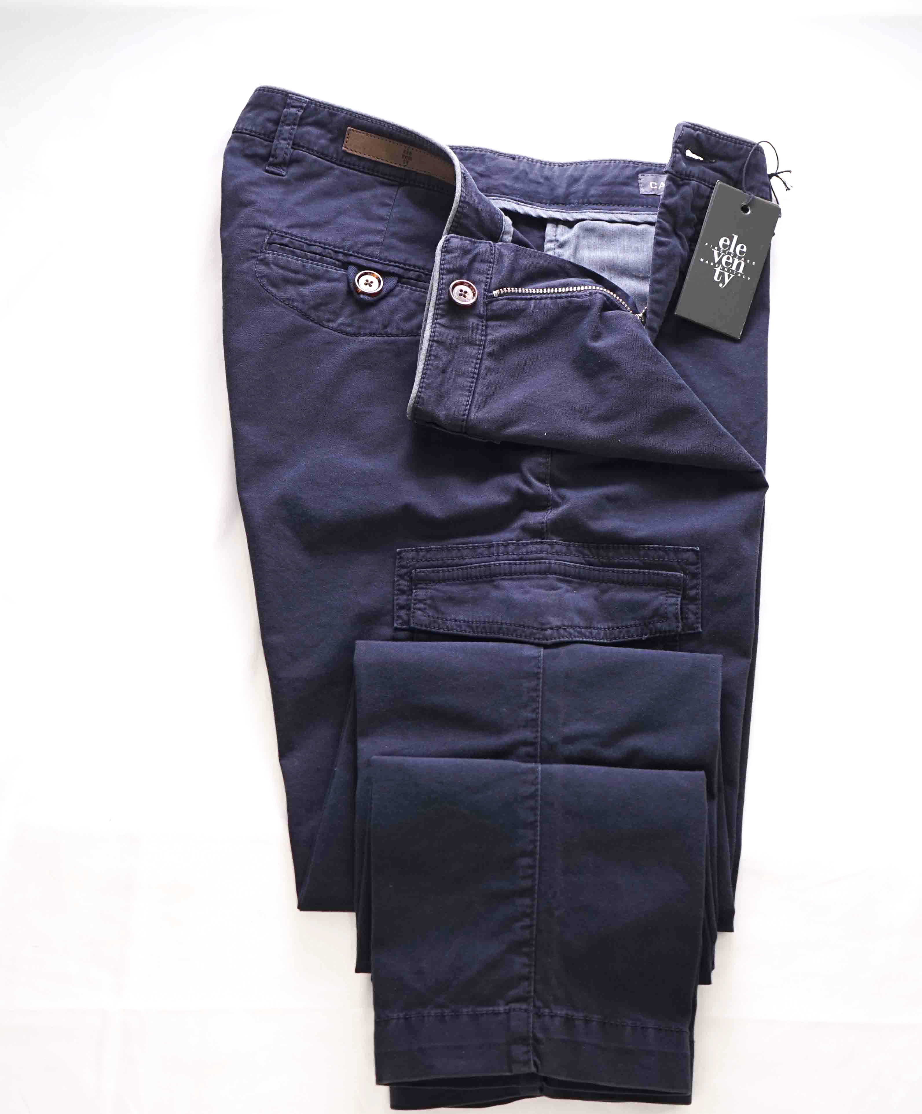 ELEVENTY - Contrast Piping Navy Blue Cotton Cargo Chino Pants - 32W