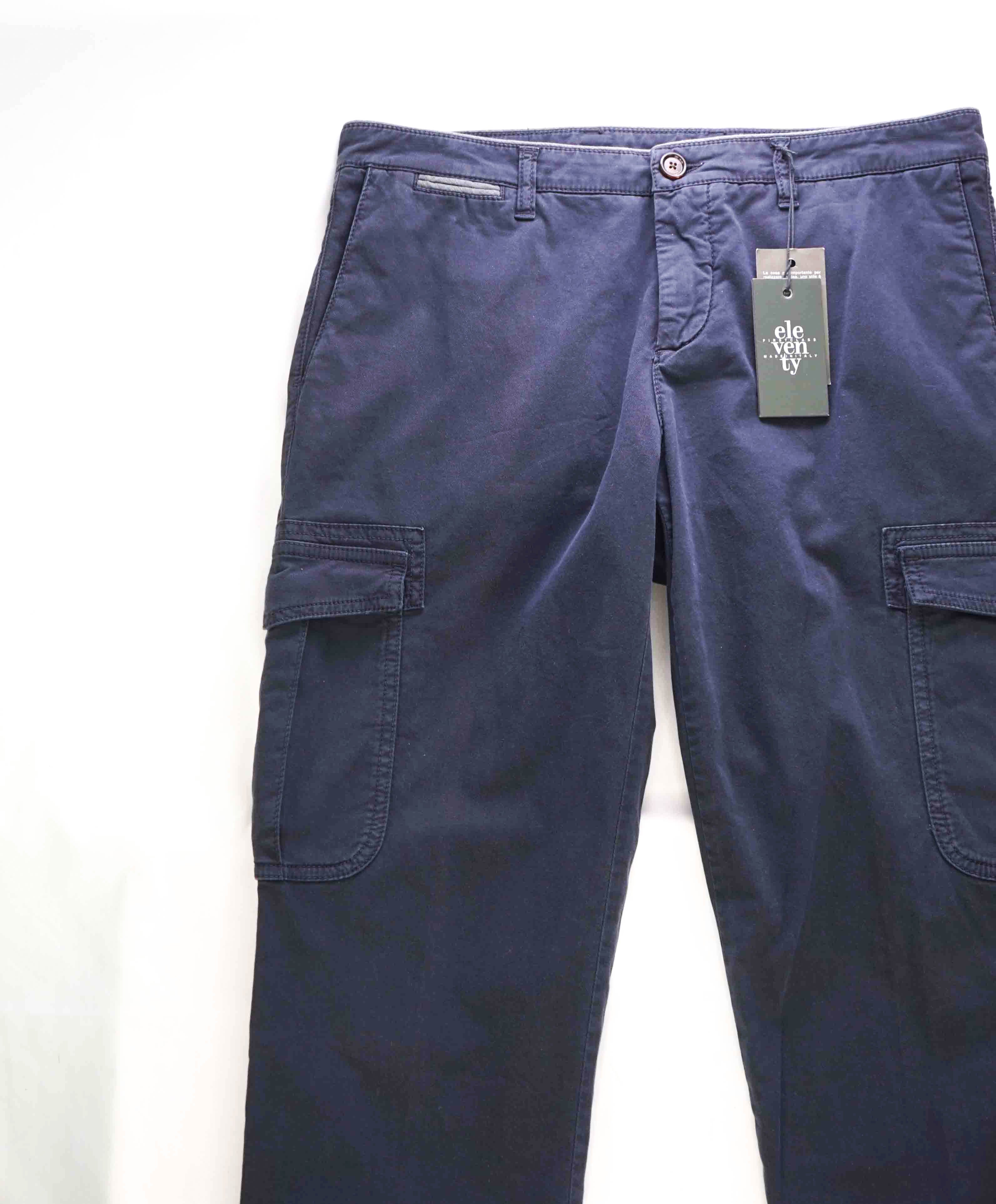 ELEVENTY - Contrast Piping Navy Blue Cotton Cargo Chino Pants - 32W