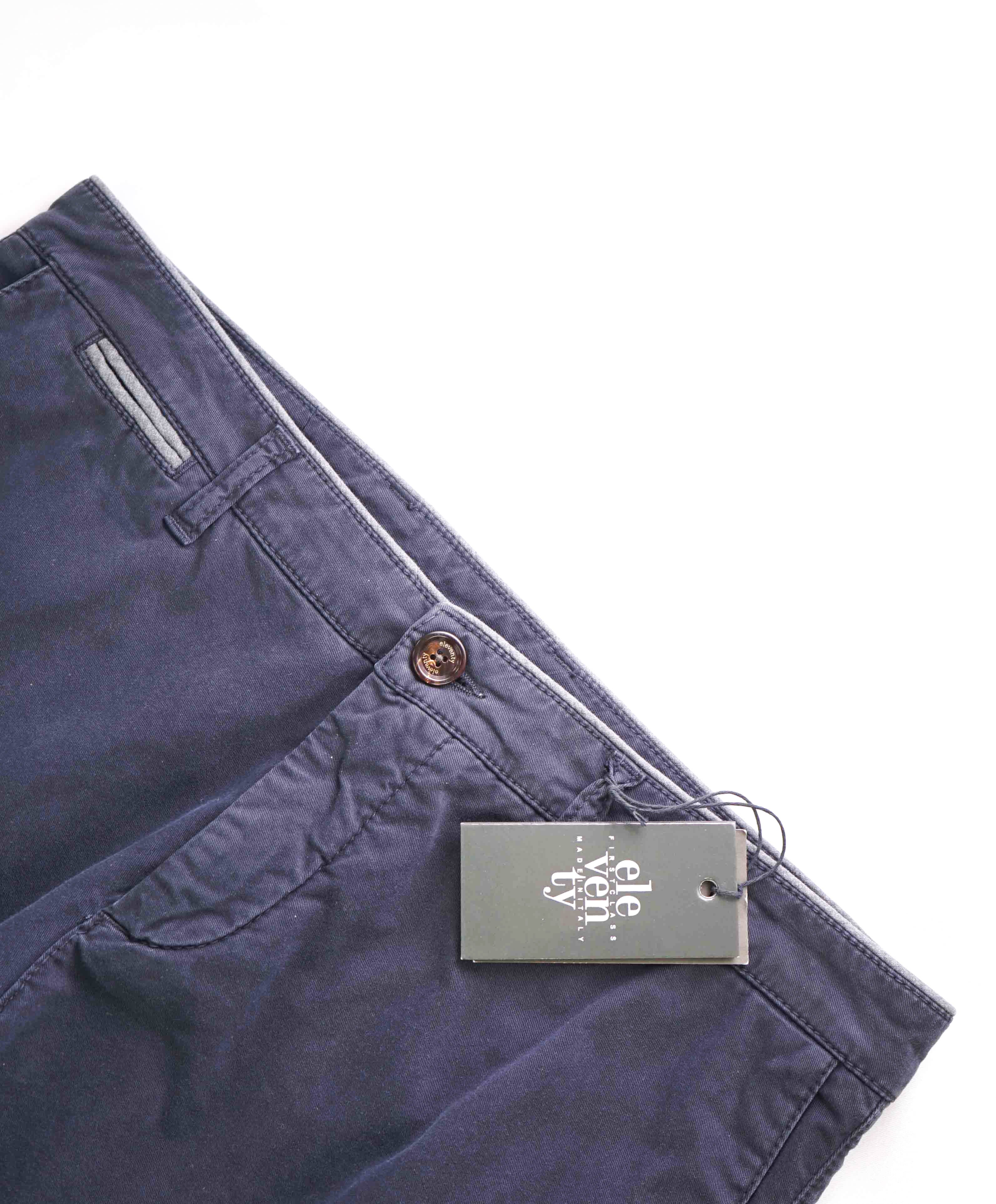 ELEVENTY - Contrast Piping Navy Blue Cotton Cargo Chino Pants - 32W