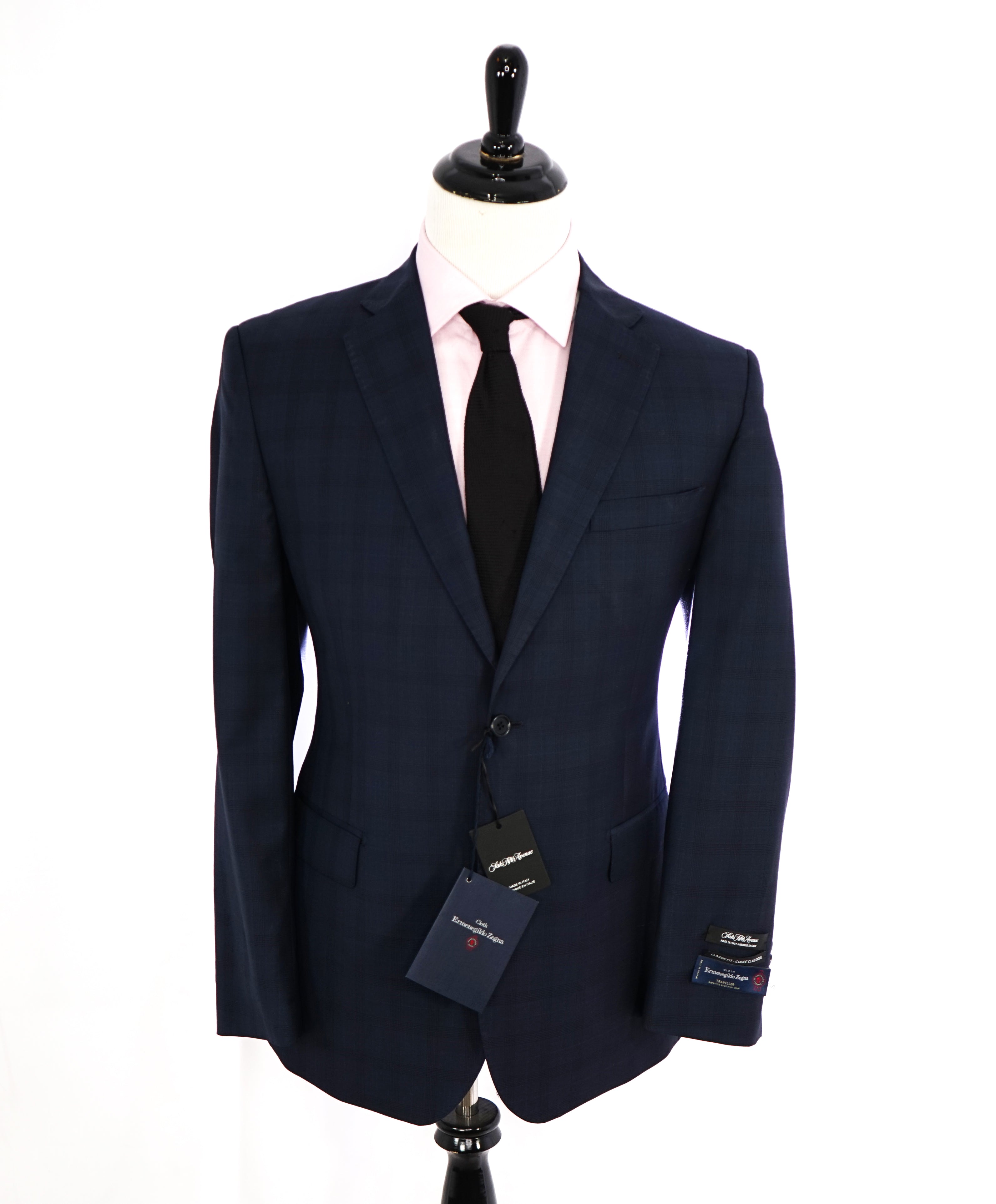 ERMENEGILDO ZEGNA - By SAKS FIFTH AVENUE "Classic" Blue Plaid Check Suit - 42R