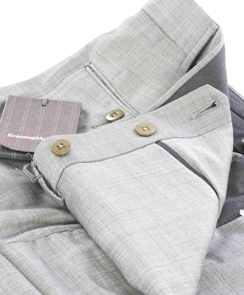 $795 ERMENEGILDO ZEGNA -Mdm Gray “TROFEO" Flat Front Wool Trousers- 33W