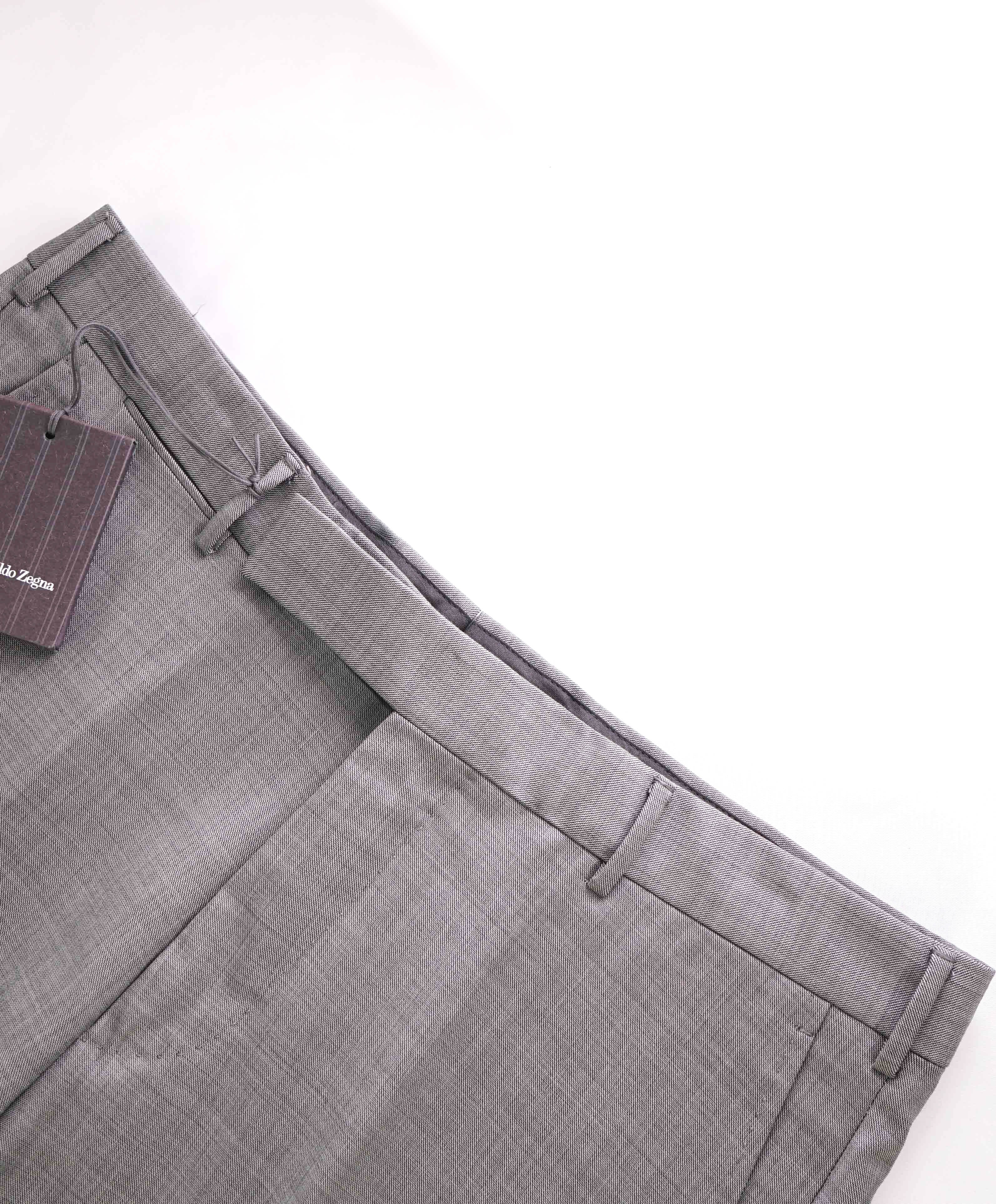 $795 ERMENEGILDO ZEGNA -Mdm Gray “TROFEO" Flat Front Wool Trousers- 33W