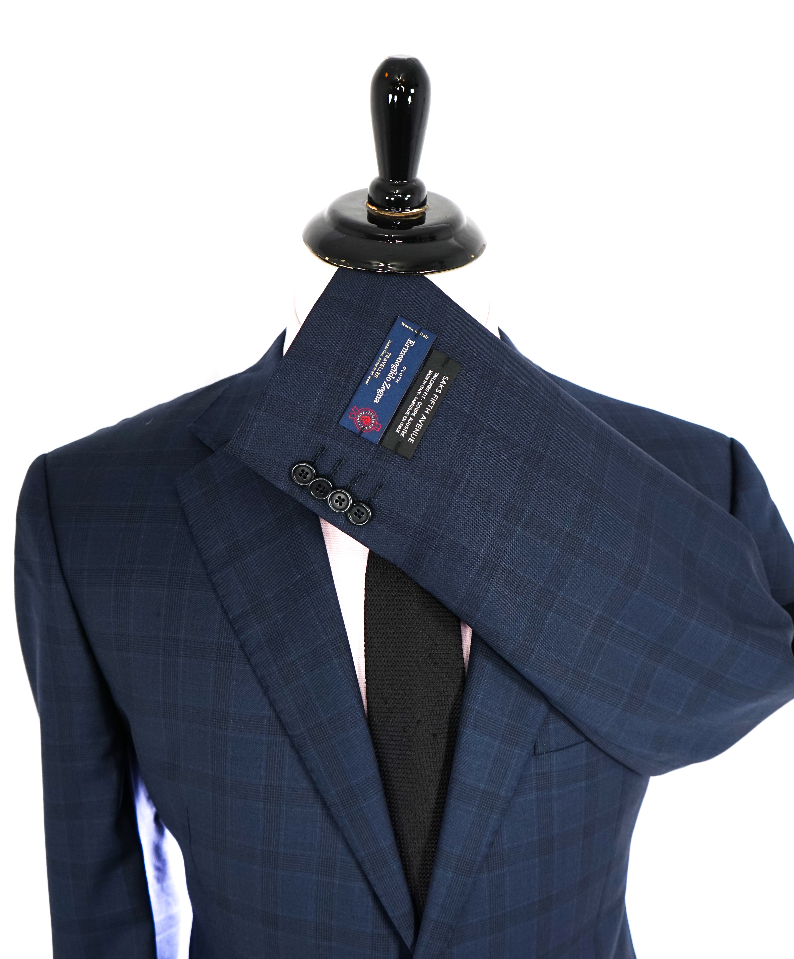 ERMENEGILDO ZEGNA - By SAKS FIFTH AVENUE "Tailored Fit" Blue Plaid Suit - 44R