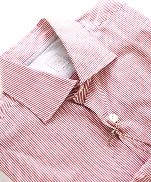 $395 ELEVENTY - Red/White *Wide Spread Collar* Narrow Stripe Dress Shirt - M