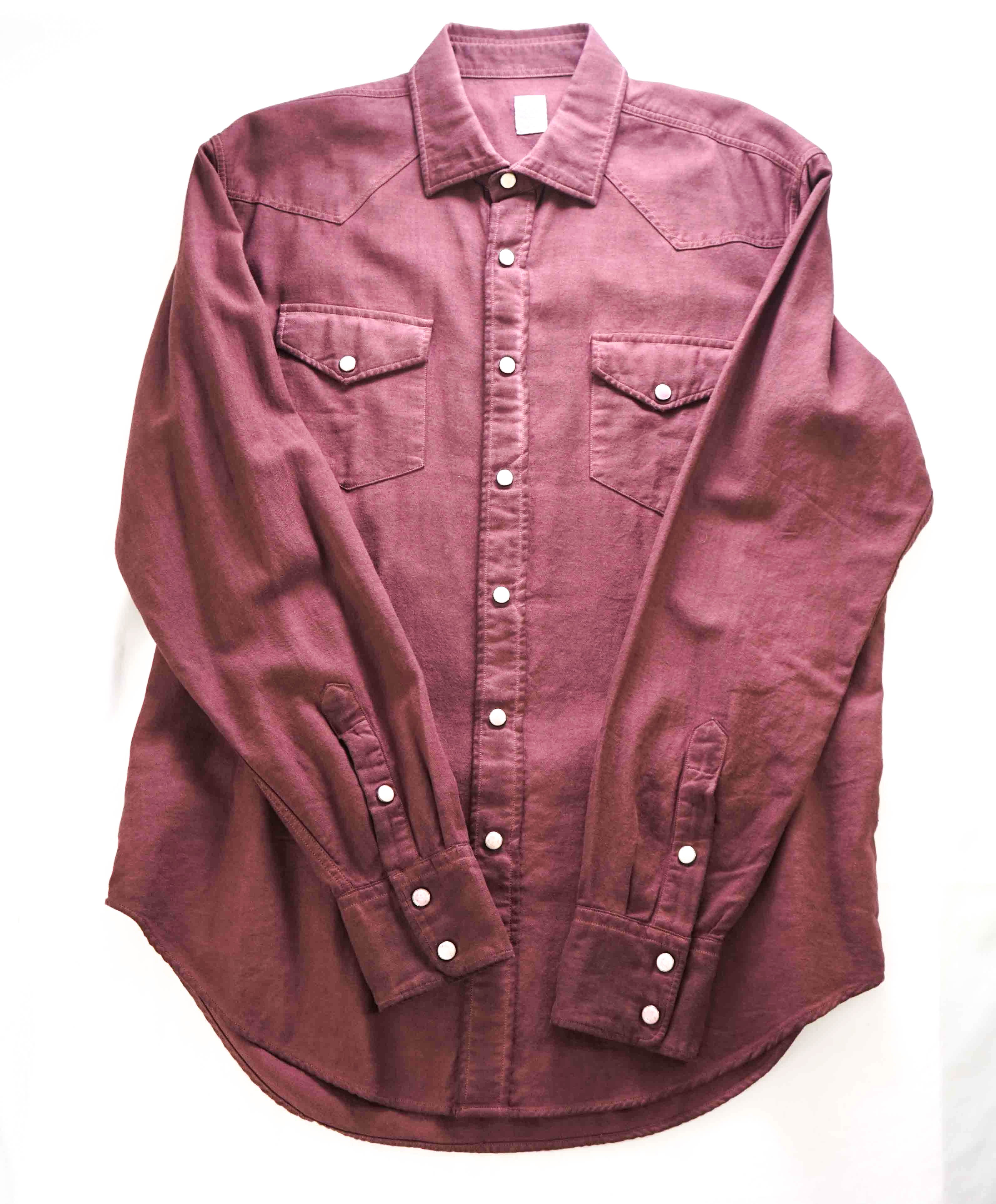 $395 ELEVENTY - Burgundy *Wide Spread Collar* Snap Texas Style Western Shirt - M