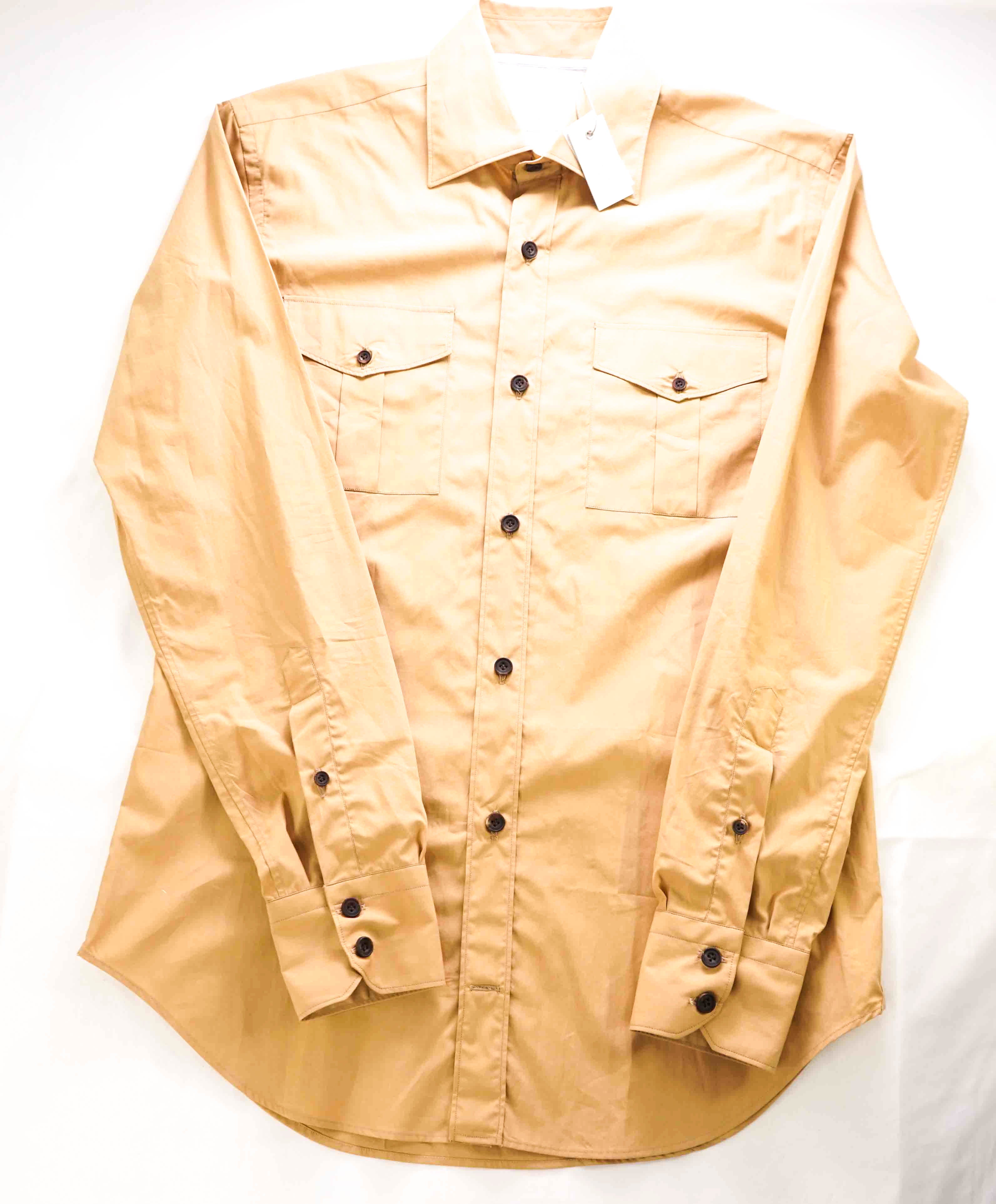 $395 ELEVENTY - Camel *Wide Spread Collar* Button Military Style Shirt - M