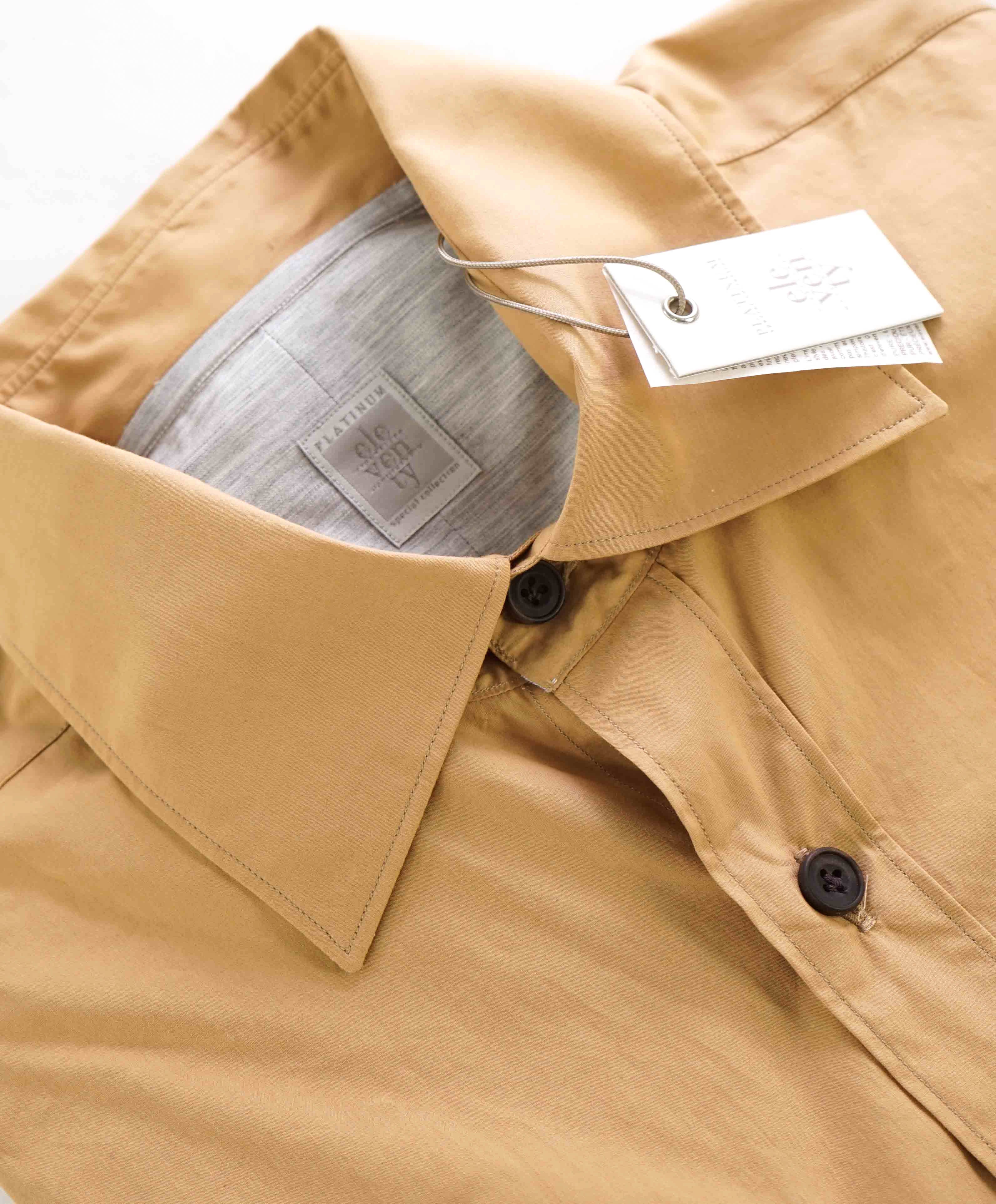 $395 ELEVENTY - Camel *Wide Spread Collar* Button Military Style Shirt - M