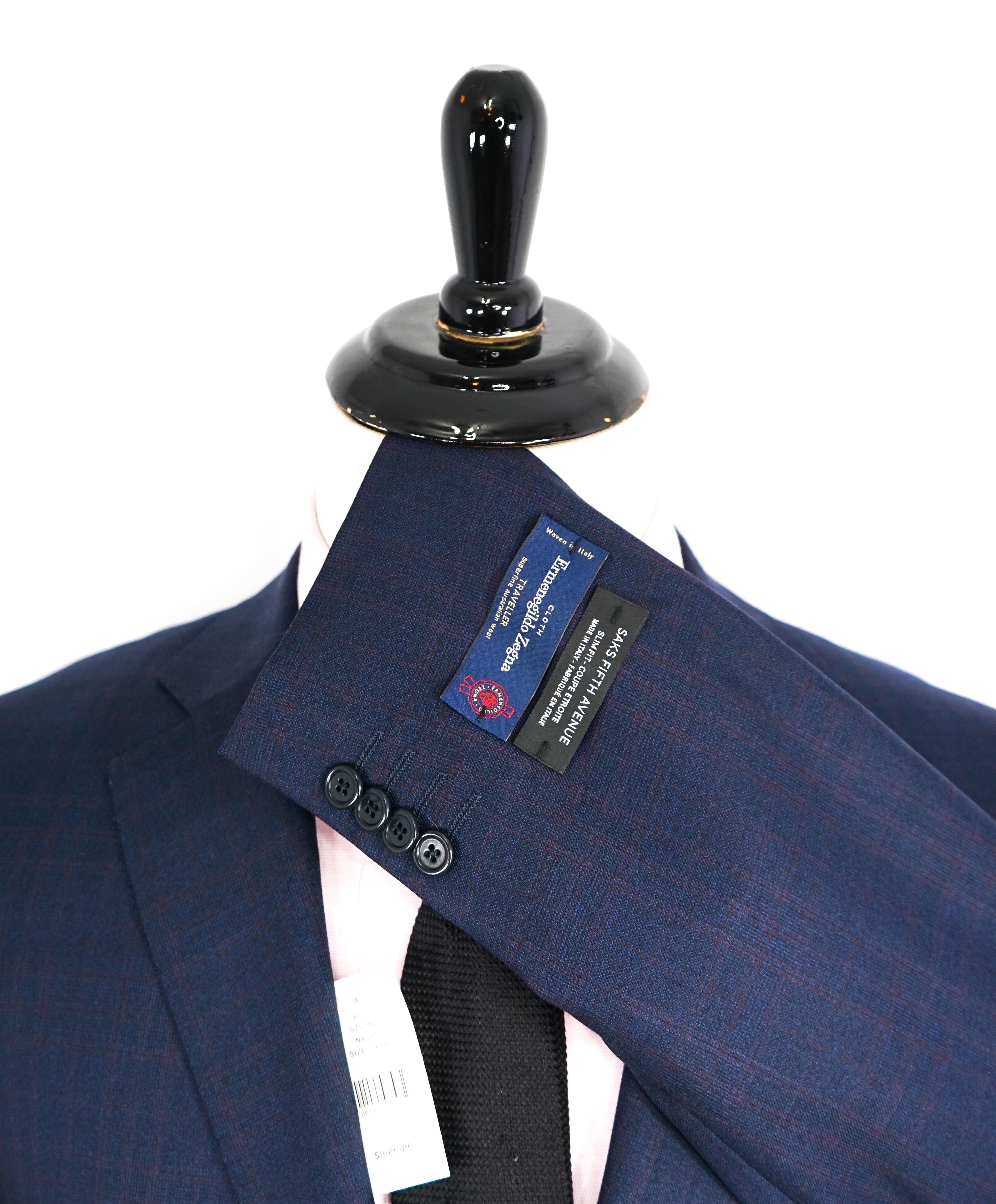 ERMENEGILDO ZEGNA - By SAKS FIFTH AVENUE "SLIM" Blue Burgundy Check Suit - 42R