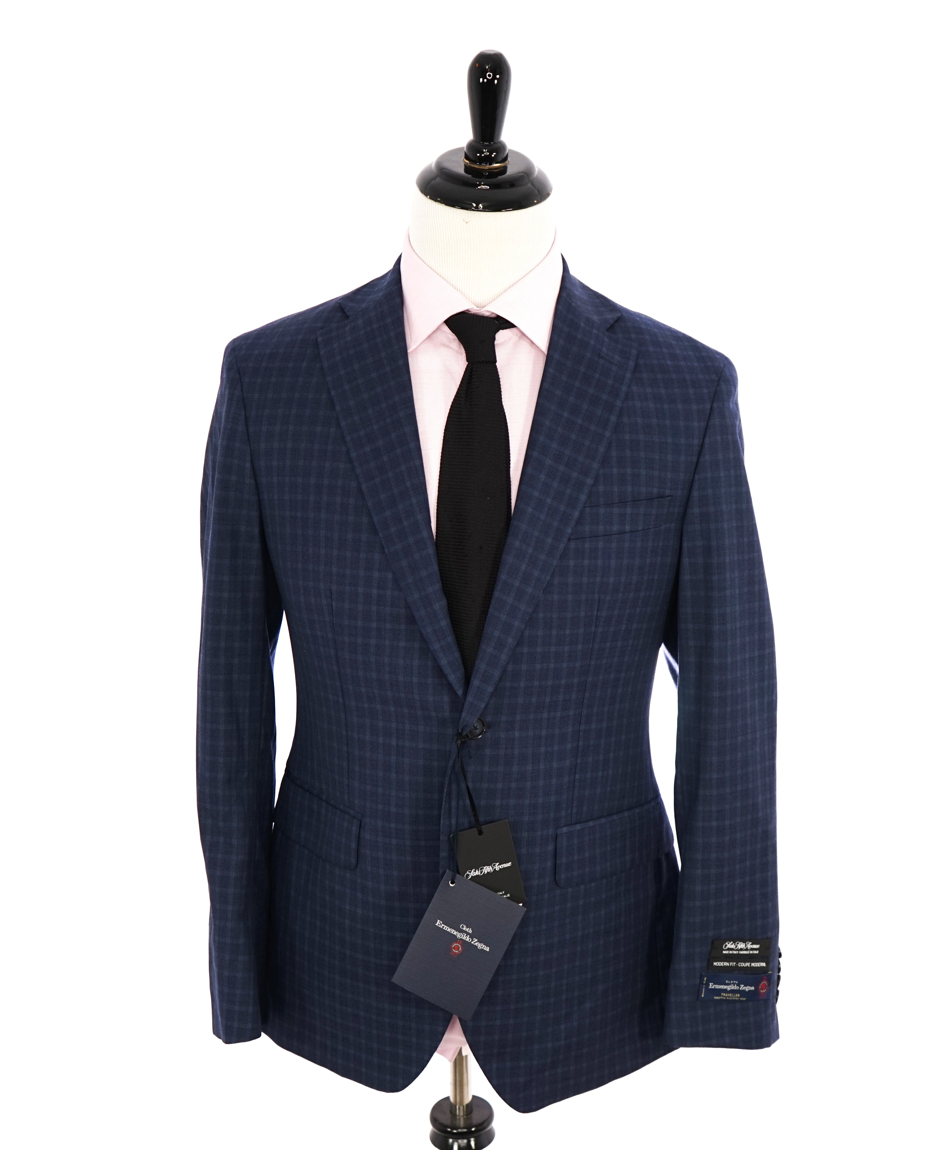 ERMENEGILDO ZEGNA - By SAKS FIFTH AVENUE "Modern" Blue BOLD Check Suit - 38R