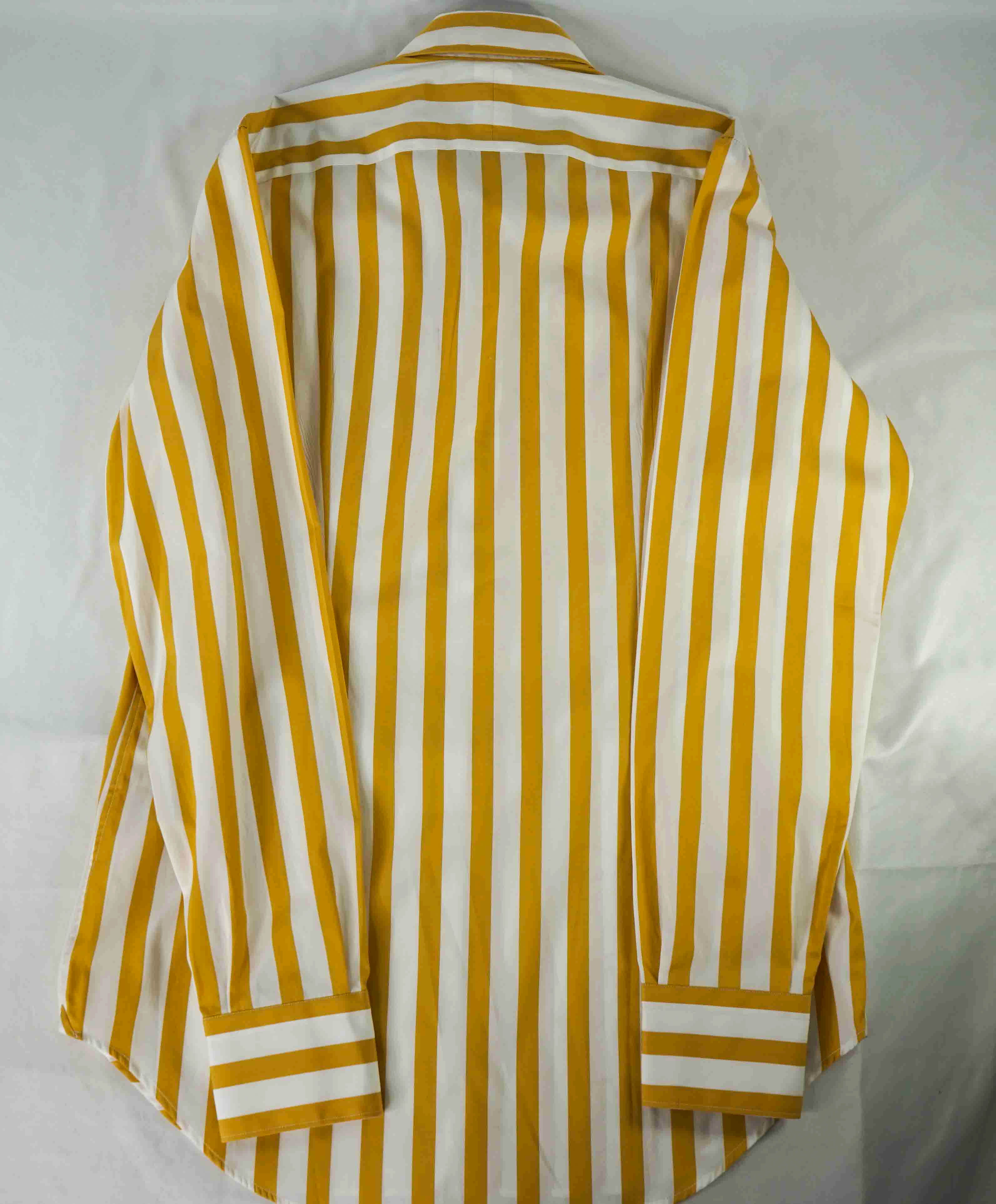 $395 ELEVENTY - Yellow/White *Wide Spread Collar* Broad Stripe Dress Shirt - M