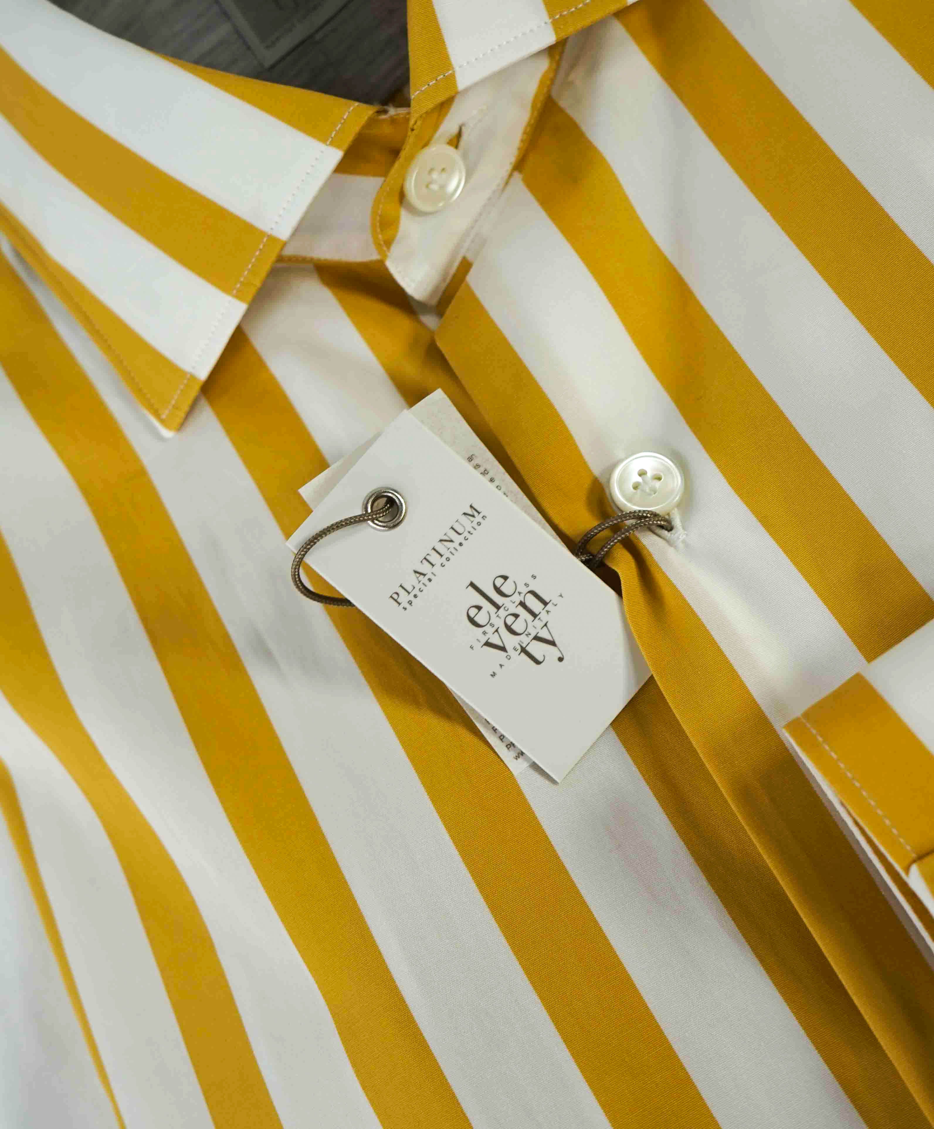 $395 ELEVENTY - Yellow/White *Wide Spread Collar* Broad Stripe Dress Shirt - M