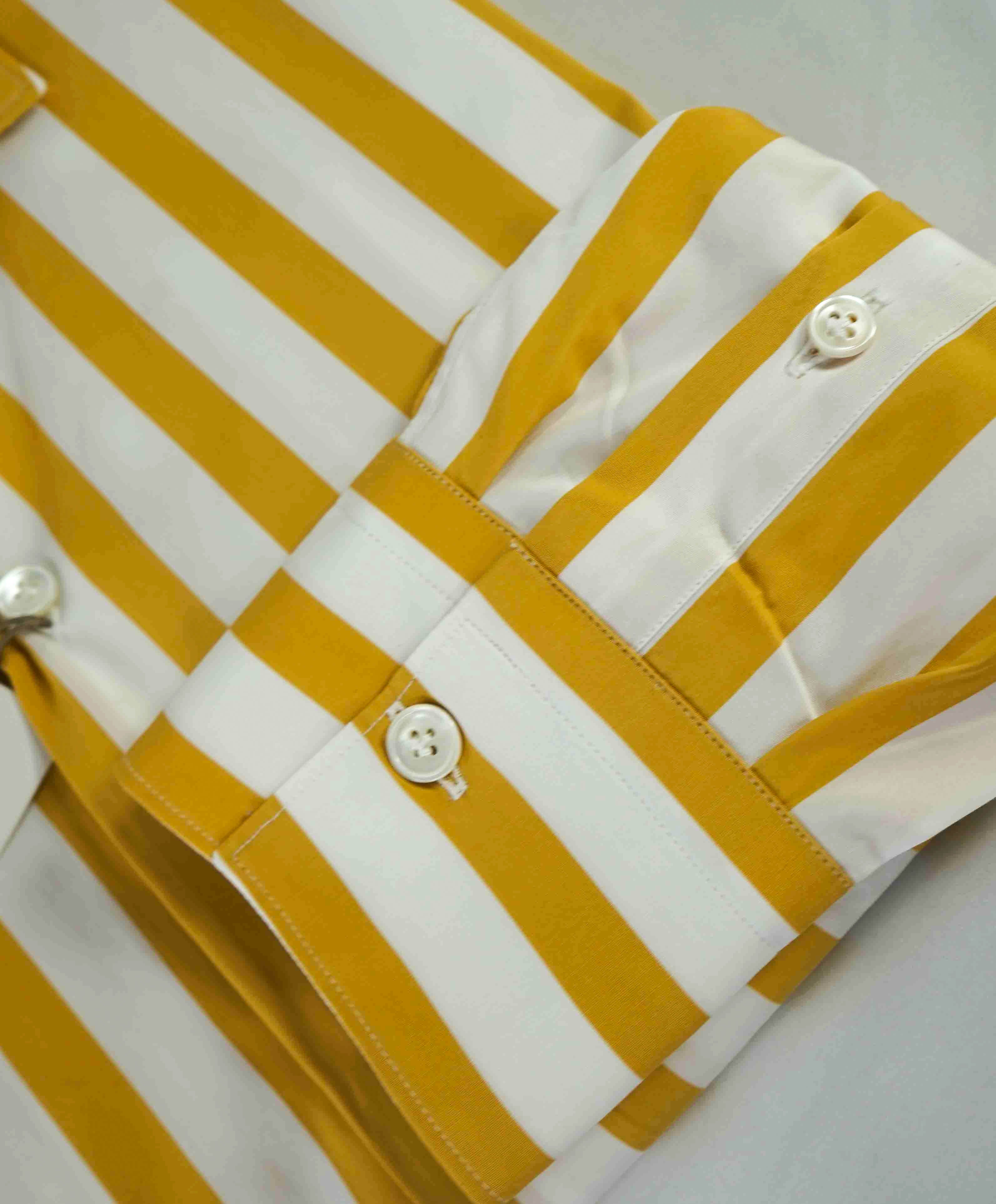 $395 ELEVENTY - Yellow/White *Wide Spread Collar* Broad Stripe Dress Shirt - M