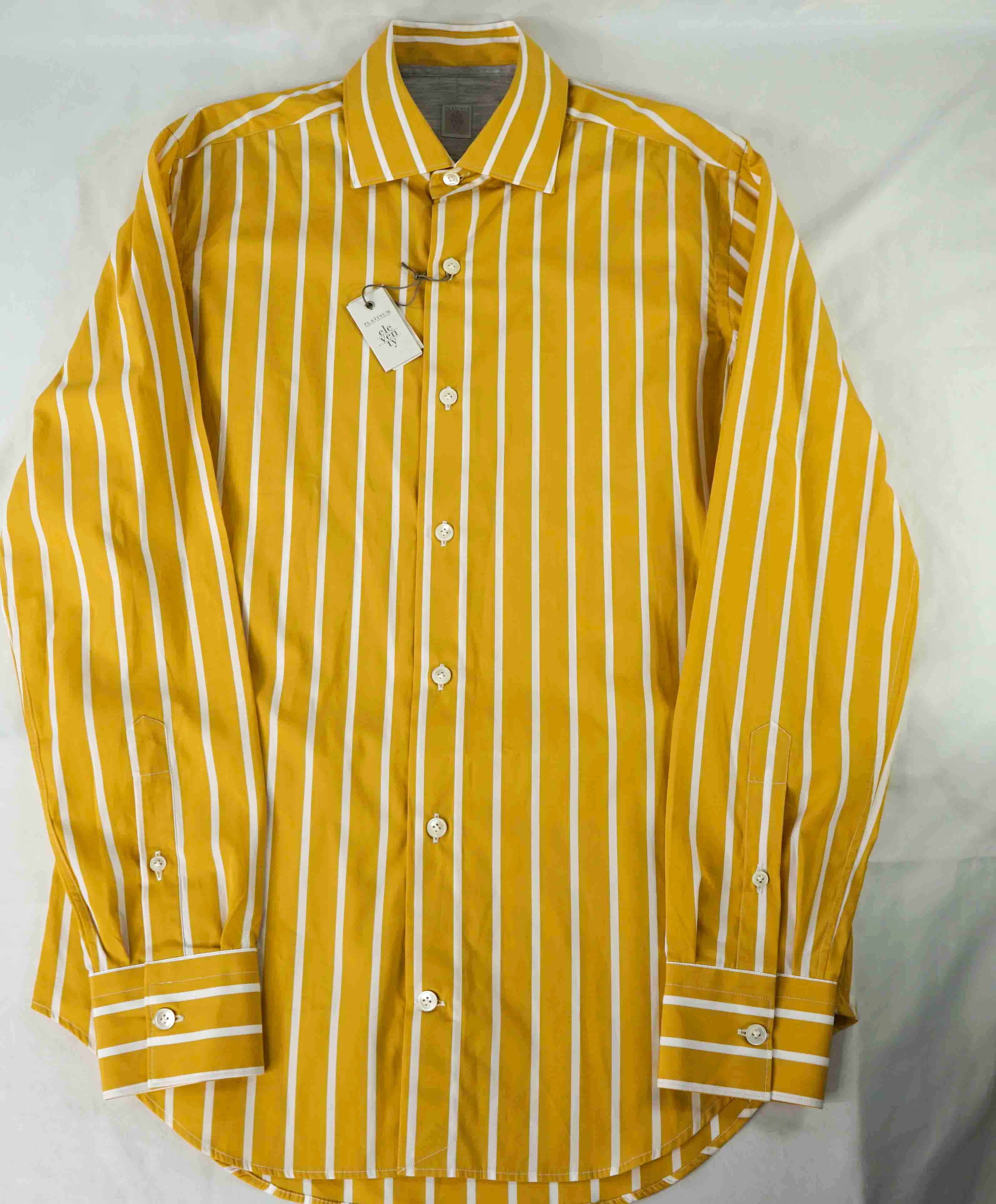 $395 ELEVENTY - Yellow/White *Wide Spread Collar* Button Down Dress Shirt - M