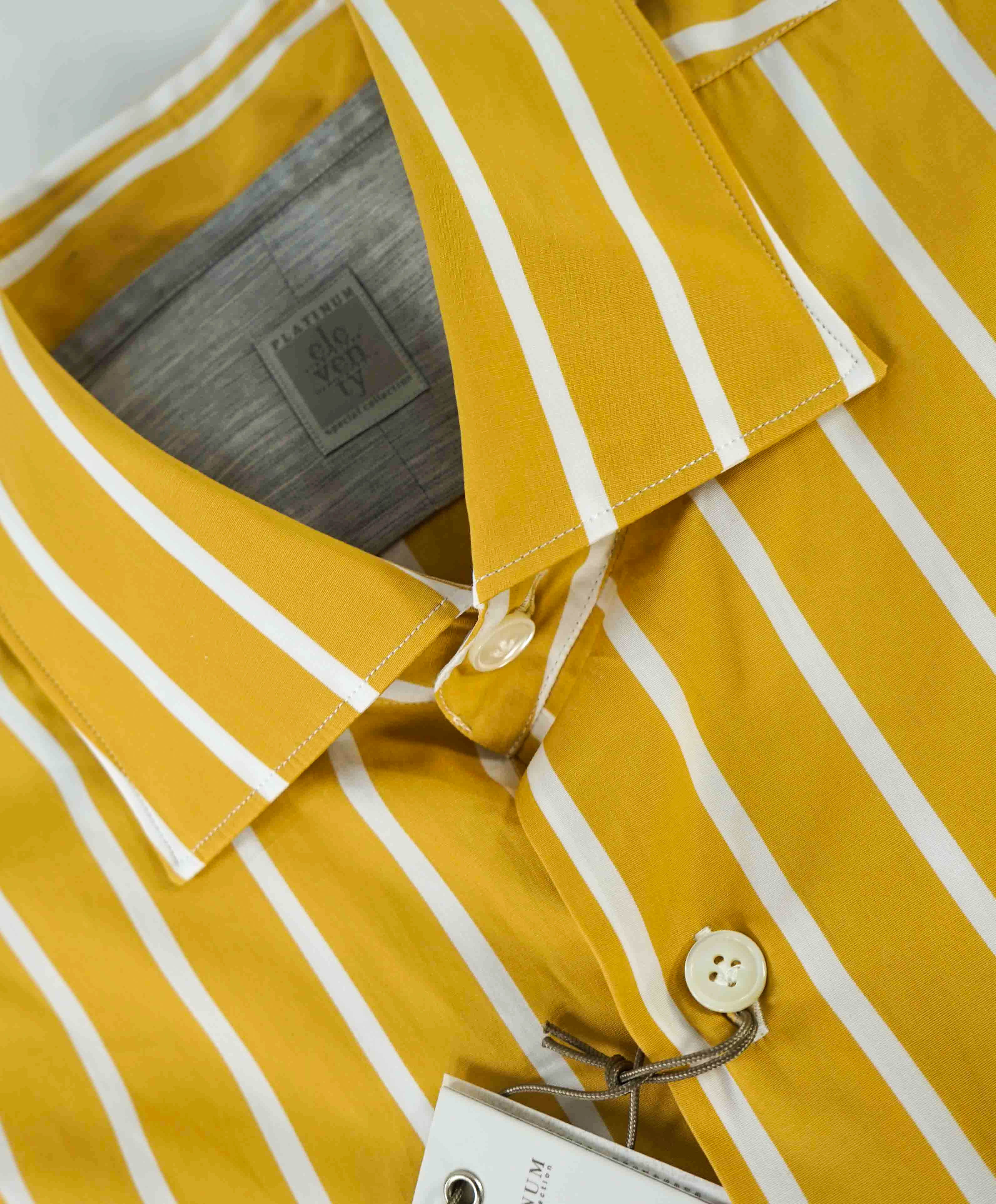 $395 ELEVENTY - Yellow/White *Wide Spread Collar* Button Down Dress Shirt - M