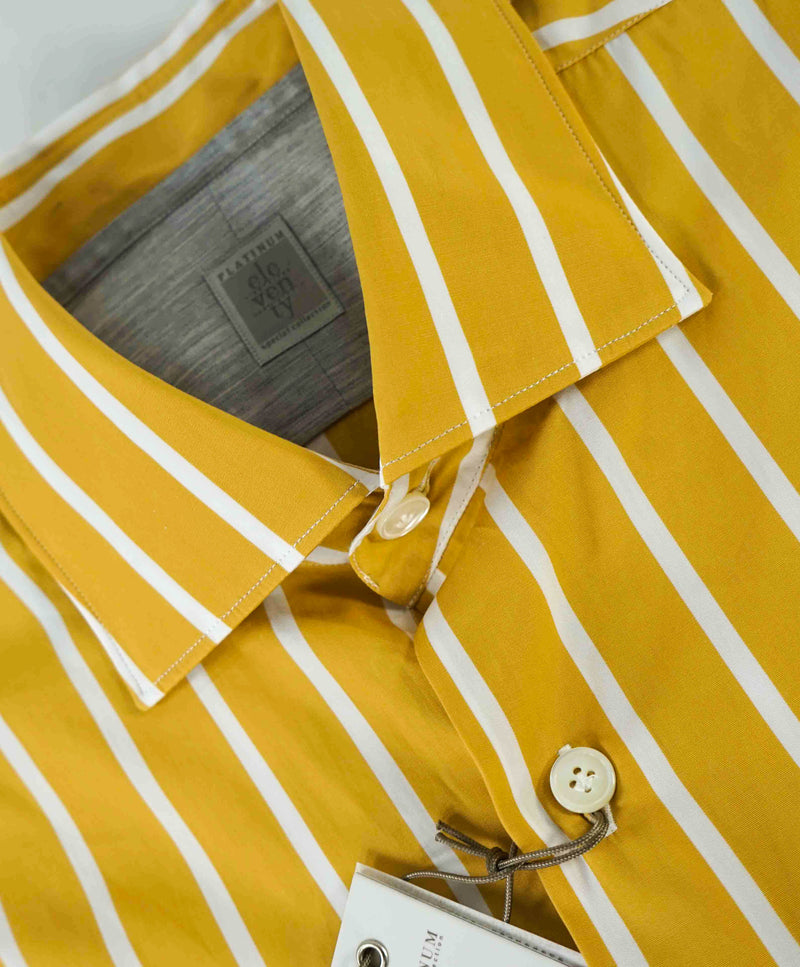 $395 ELEVENTY - Yellow/White *Wide Spread Collar* Button Down Dress Shirt - M