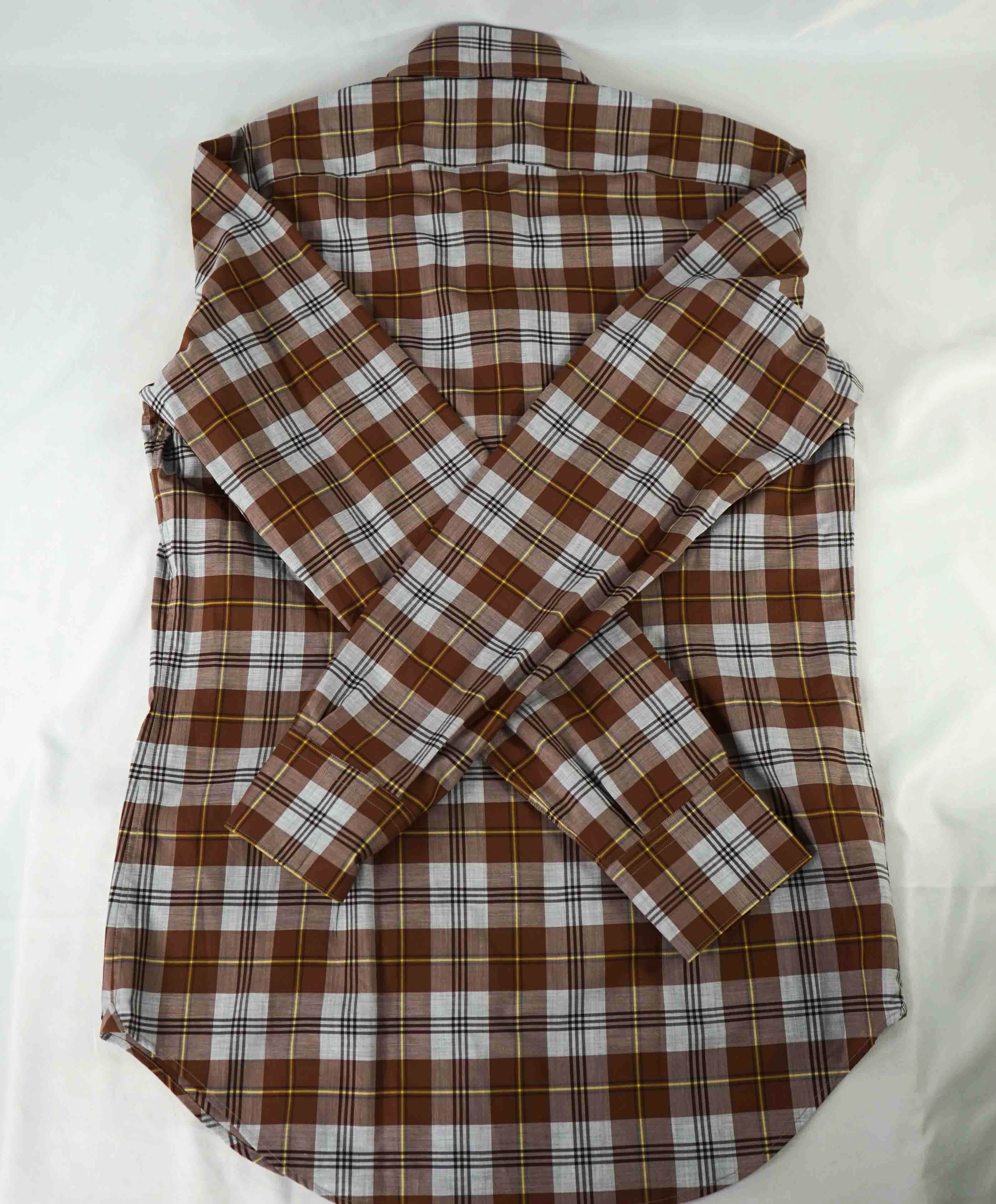 $395 ELEVENTY - Brown Check Plaid *Wide Spread Collar* Button Down Shirt - M