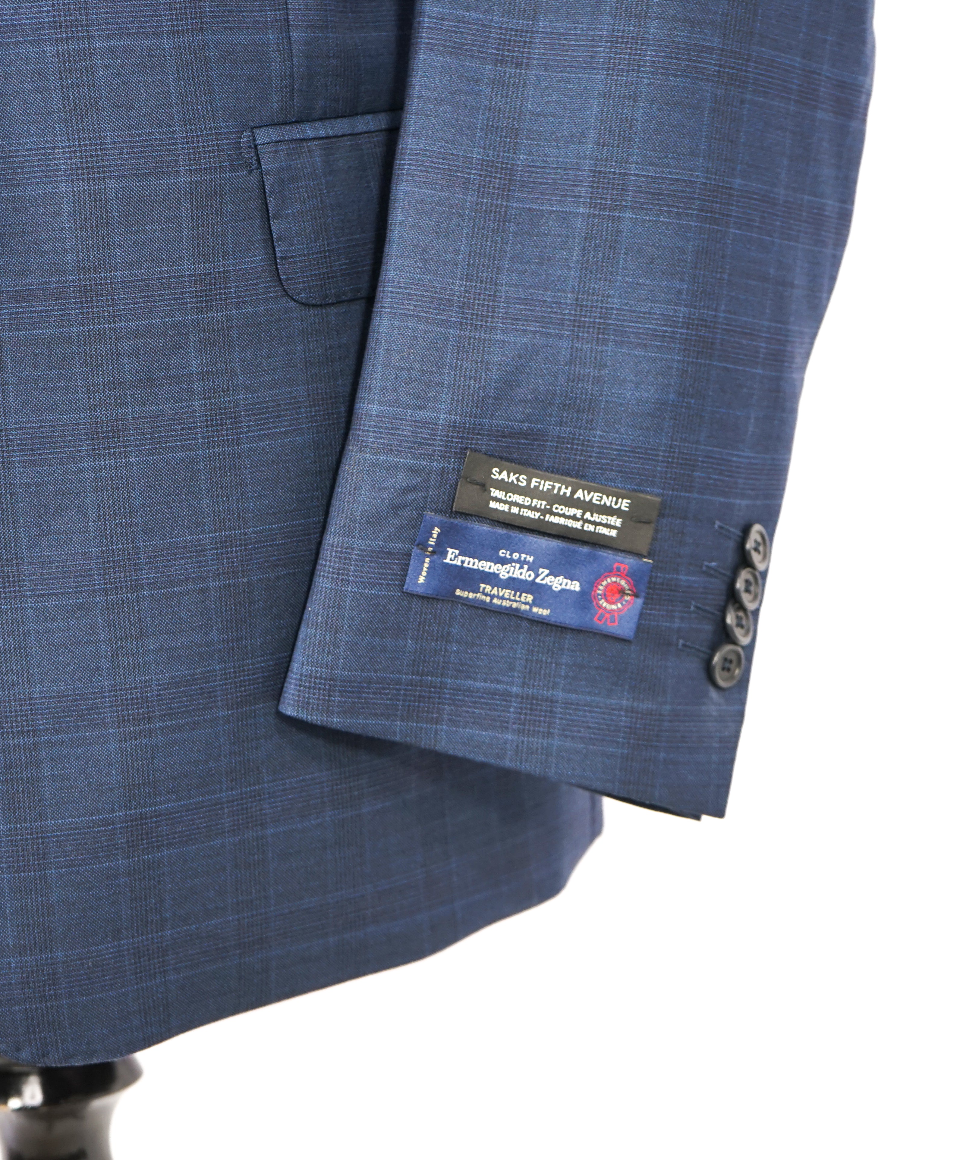 ERMENEGILDO ZEGNA - By SFA *TRAVELLER/ AUSTRALIAN WOOL* Blue Check Suit - 48R