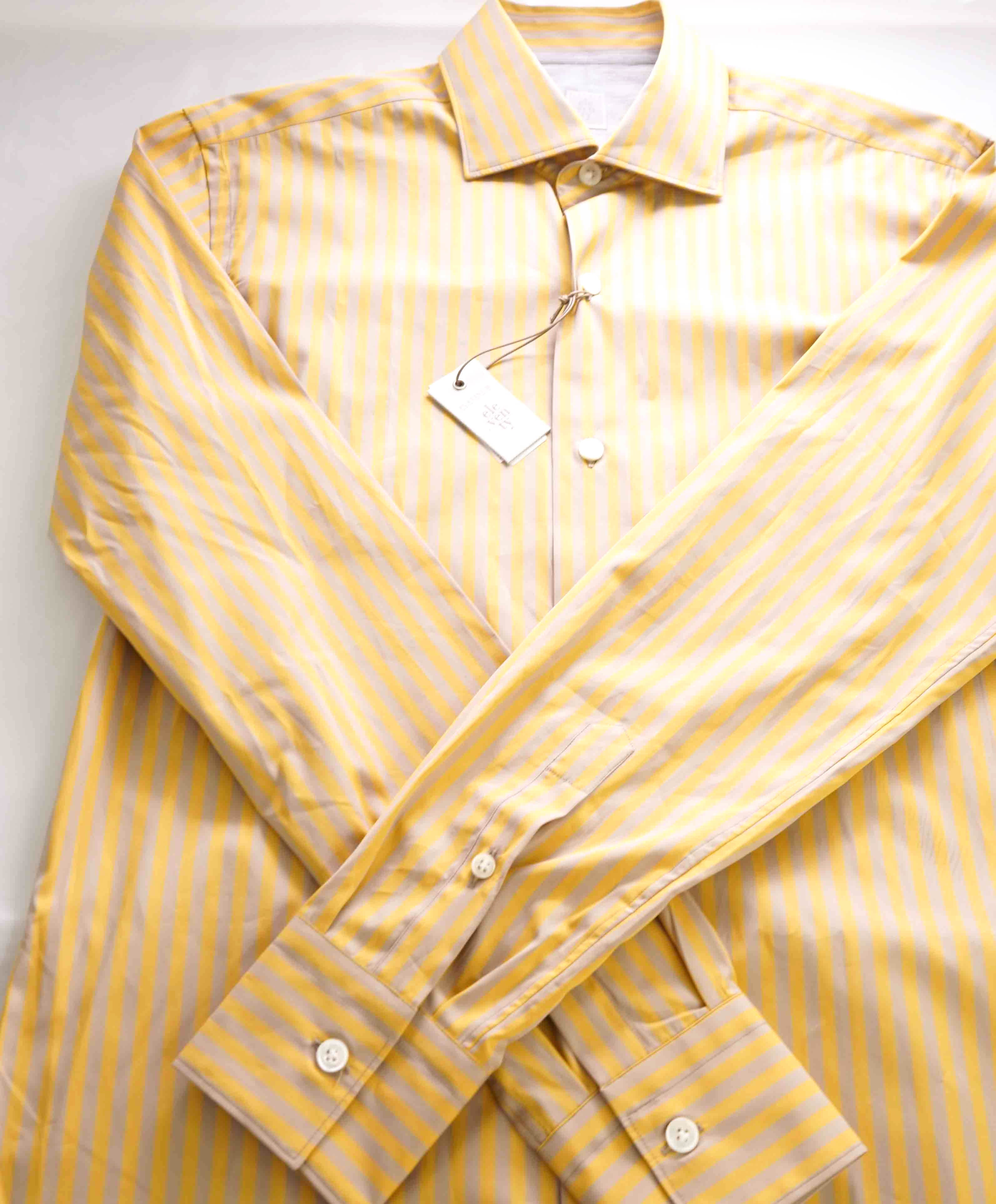 $395 ELEVENTY - Yellow/Taupe *Wide Spread Collar* Button Down Dress Shirt - M