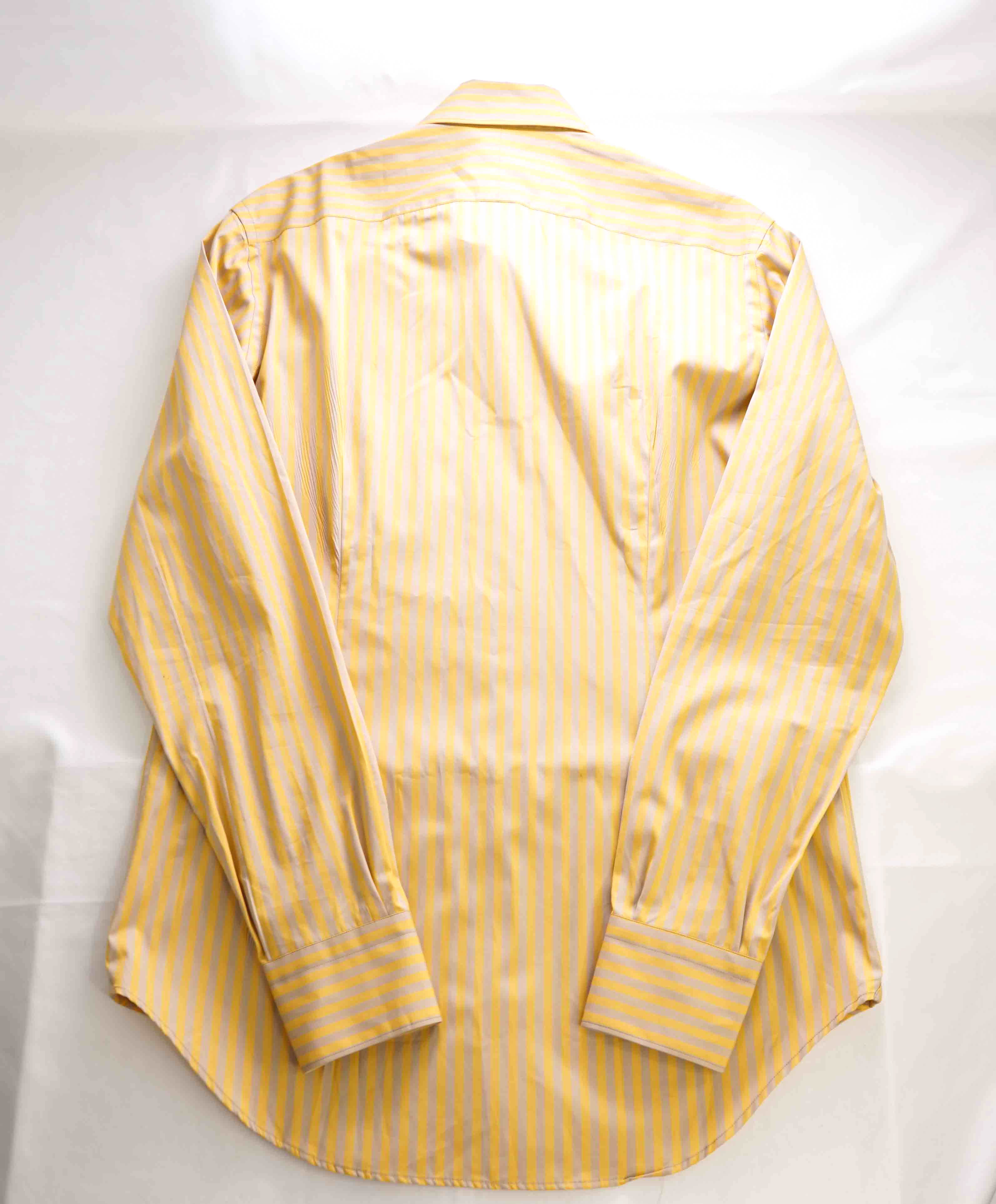 $395 ELEVENTY - Yellow/Taupe *Wide Spread Collar* Button Down Dress Shirt - M