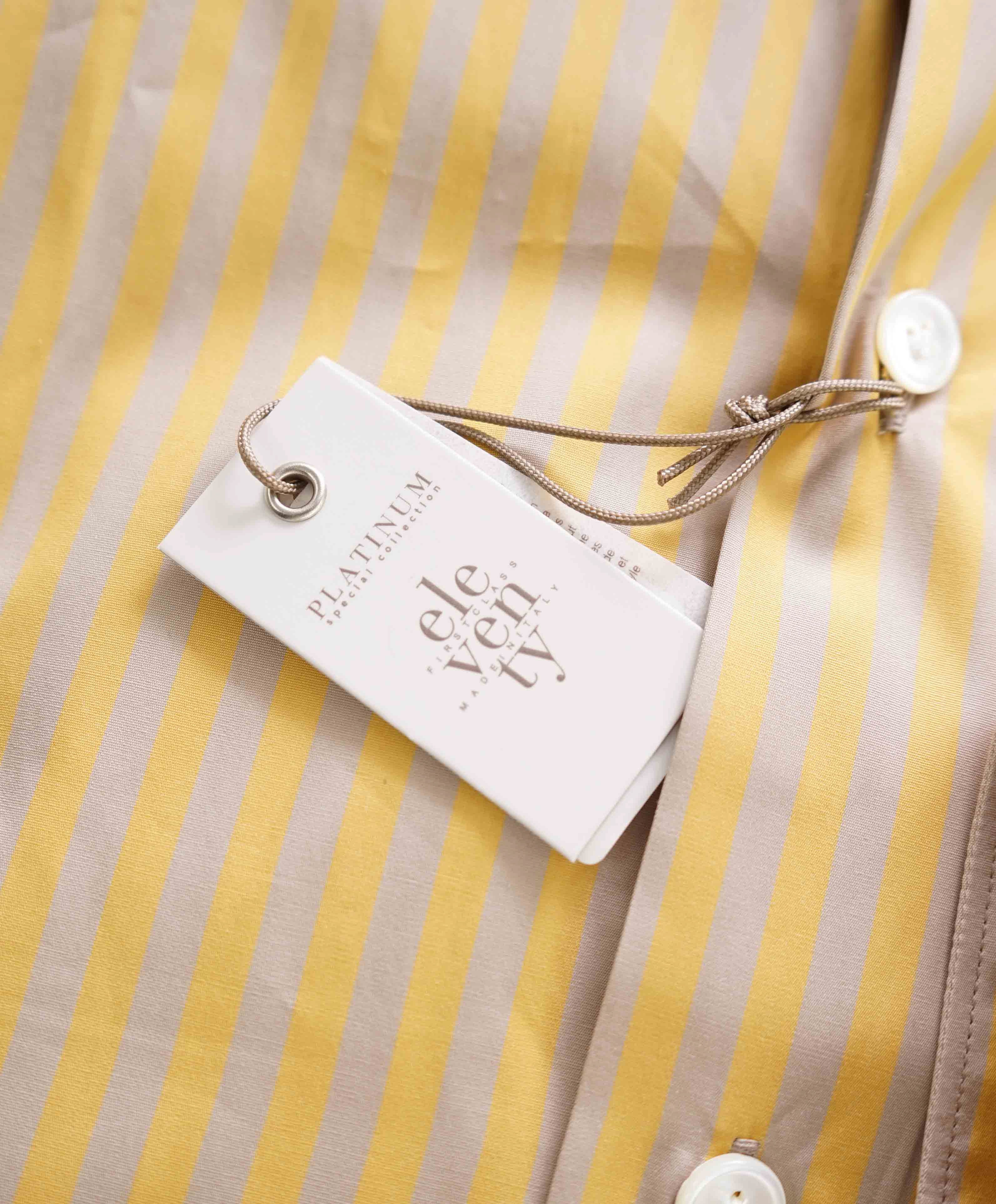 $395 ELEVENTY - Yellow/Taupe *Wide Spread Collar* Button Down Dress Shirt - M