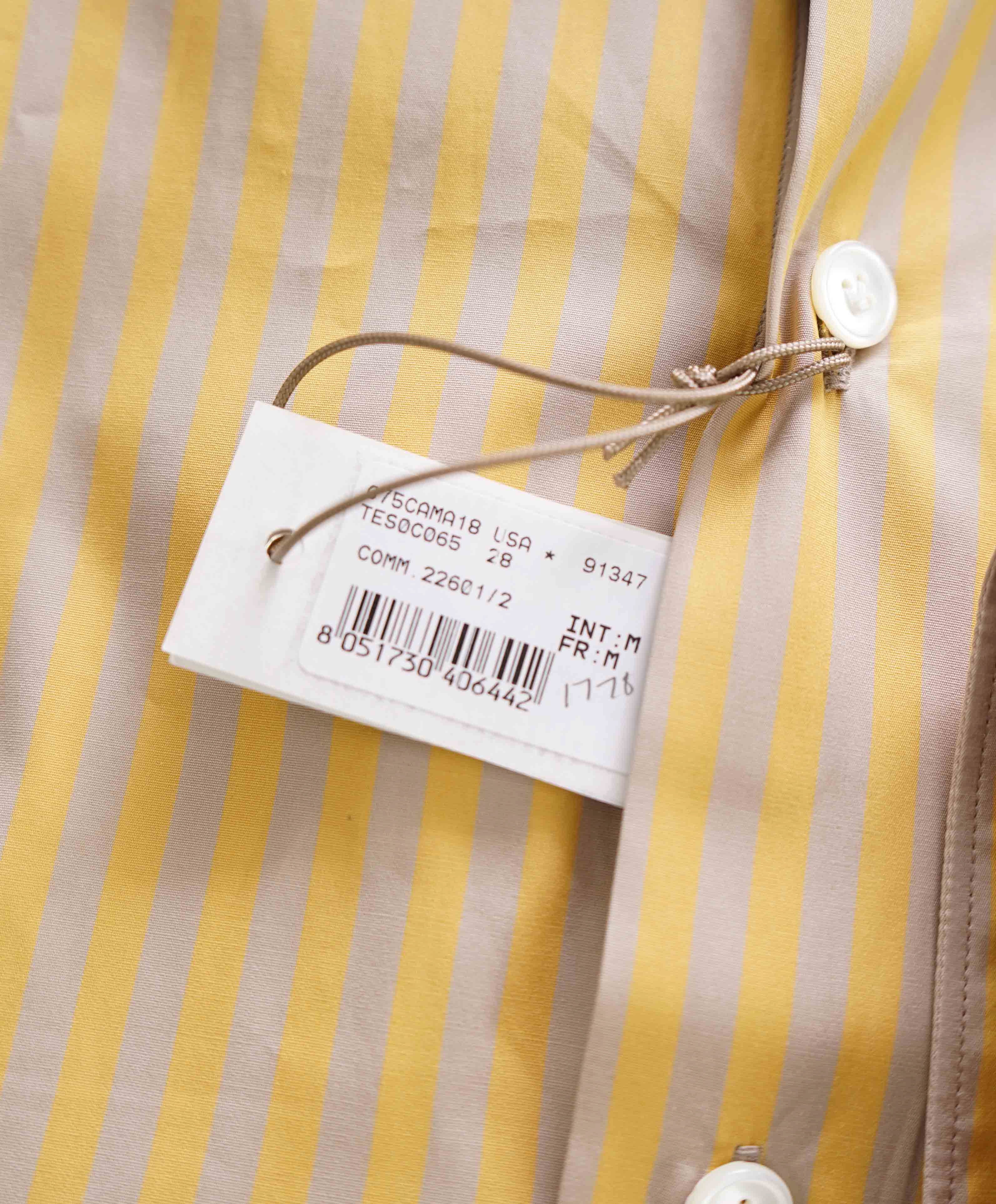 $395 ELEVENTY - Yellow/Taupe *Wide Spread Collar* Button Down Dress Shirt - M