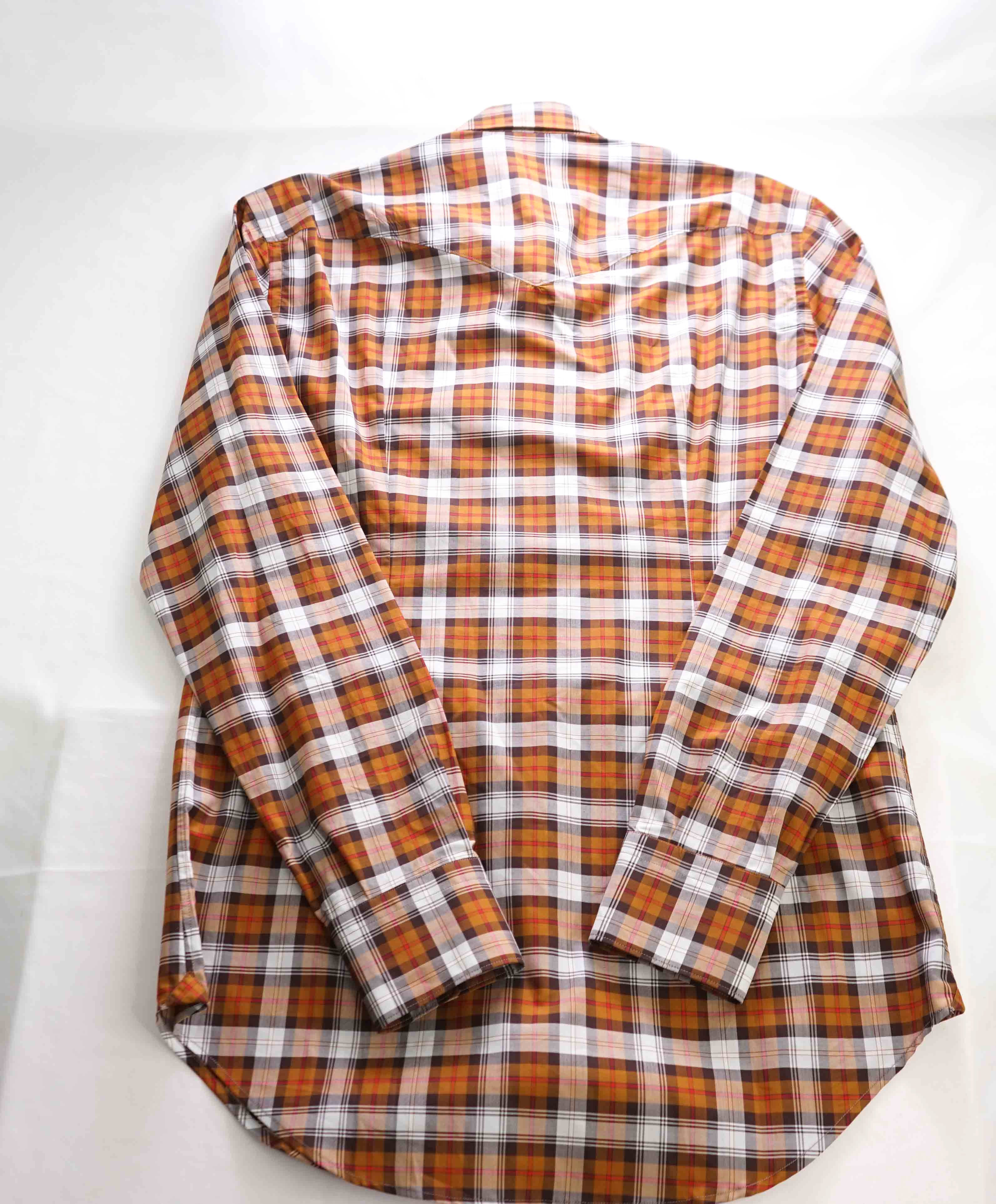 $395 ELEVENTY - Brown Check Plaid *Wide Spread Collar* Snap Shirt - M