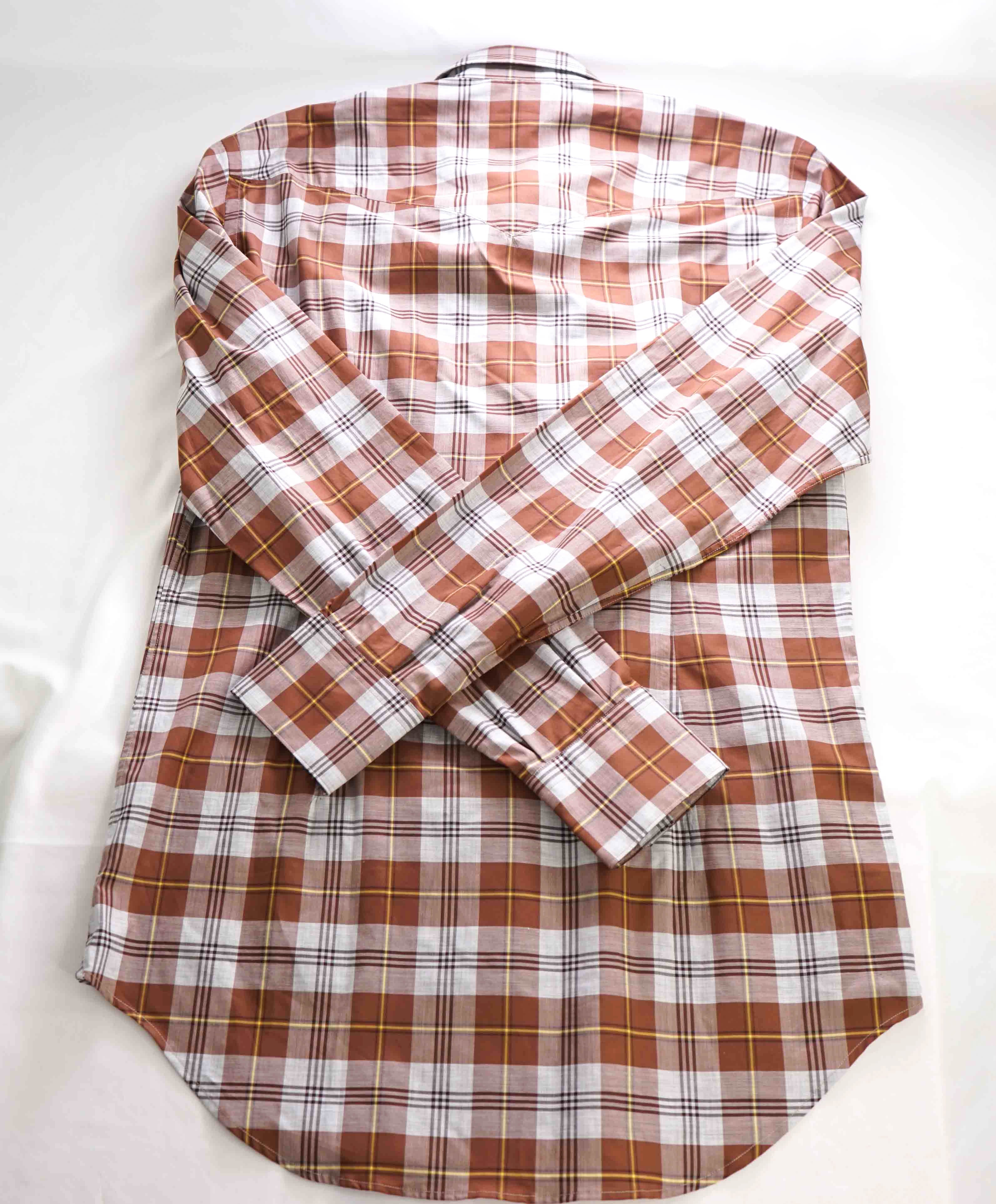 $395 ELEVENTY - Brown Check Plaid *Wide Spread Collar* Snap Shirt - M