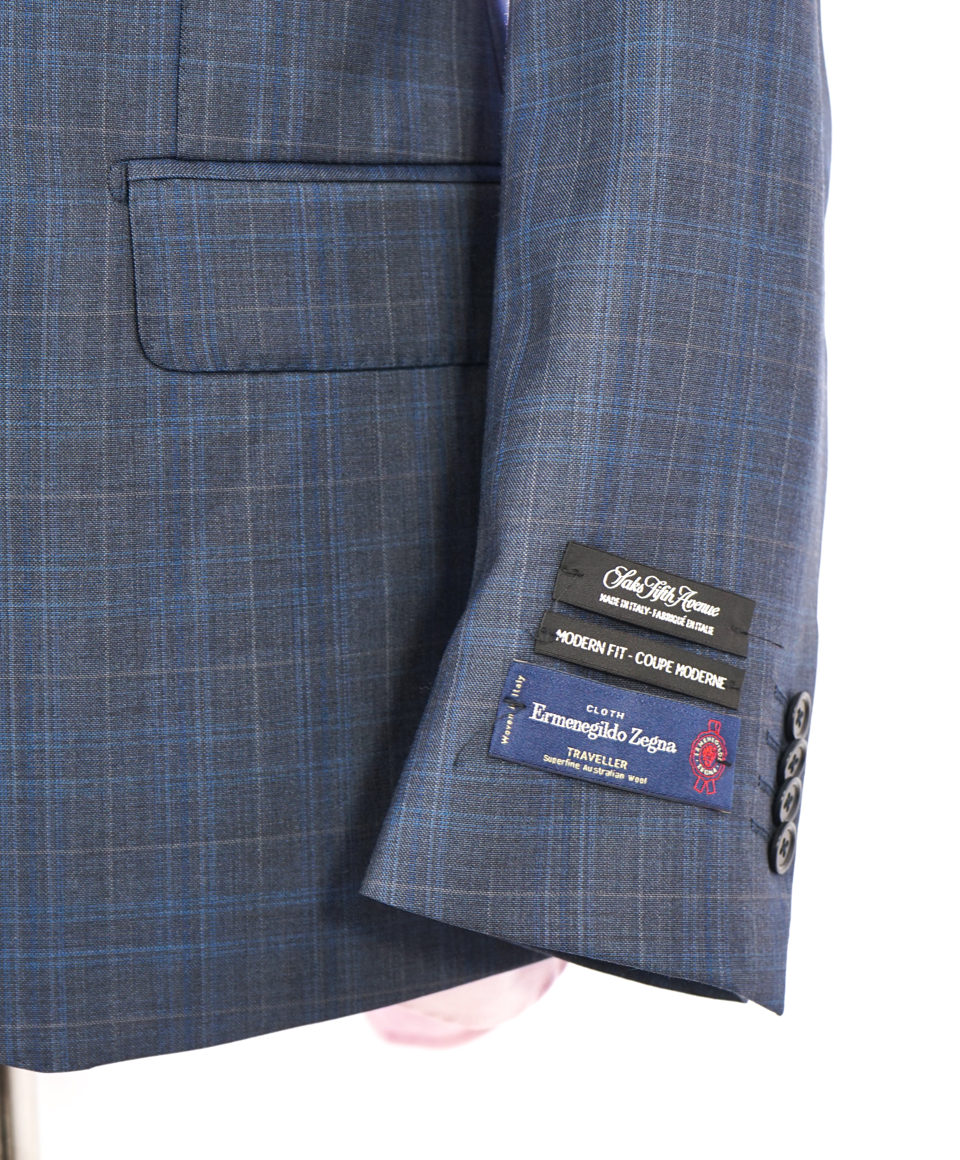 ERMENEGILDO ZEGNA - By SFA *TRAVELLER/ AUSTRALIAN WOOL* Blue Gray Check Suit - 40S