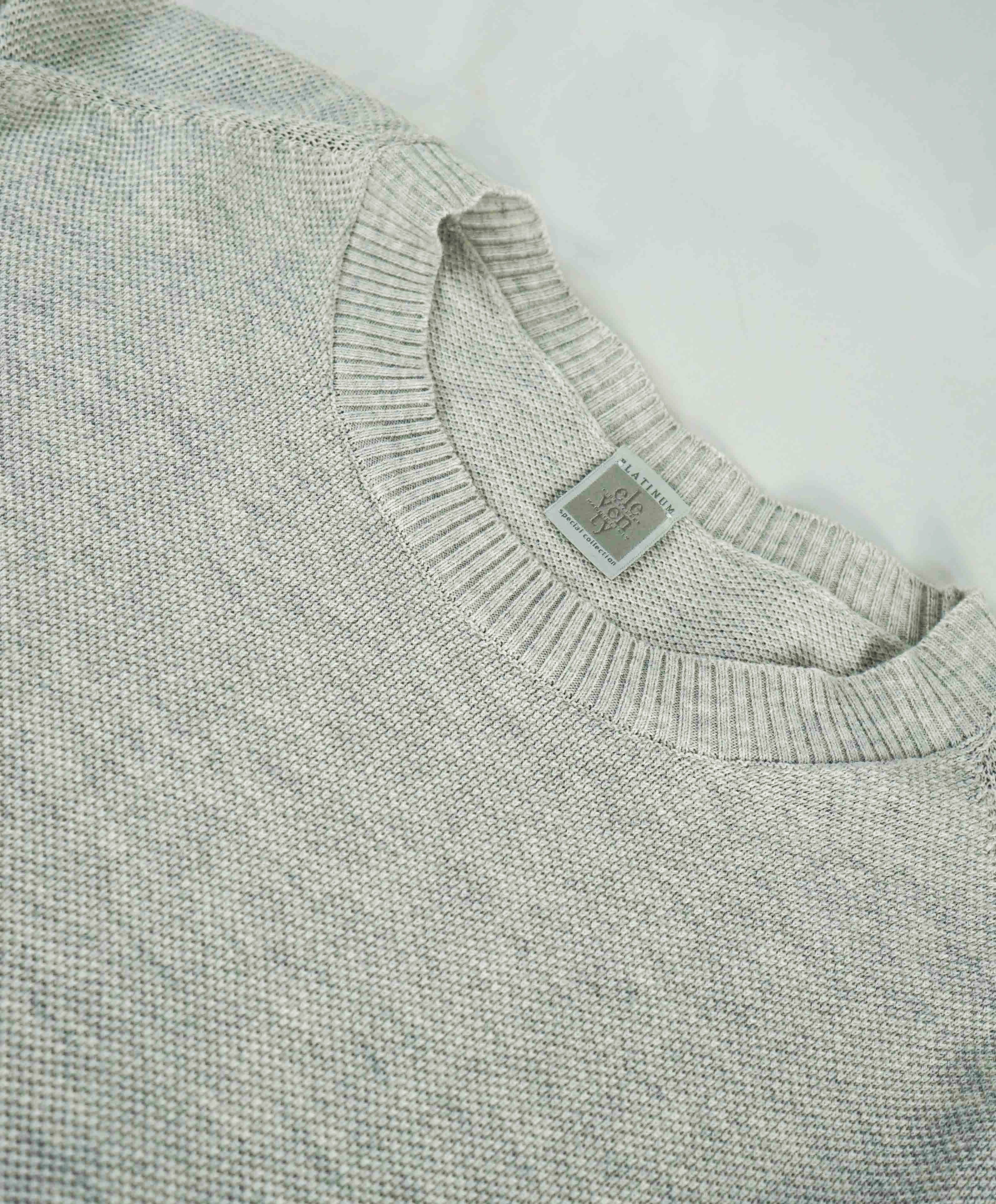 $395 ELEVENTY - *COTTON* Gray Pique Crewneck Sweater - S