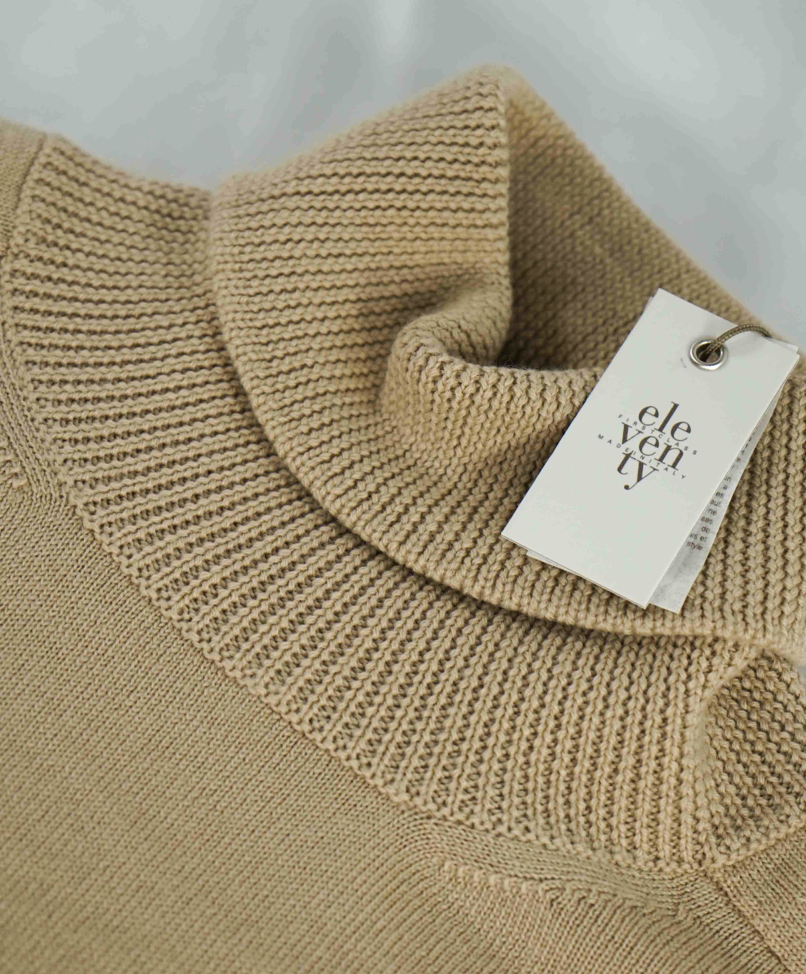 $595 ELEVENTY - Camel Wide Ribbed *PLATINUM* Wool Turtleneck Sweater - L