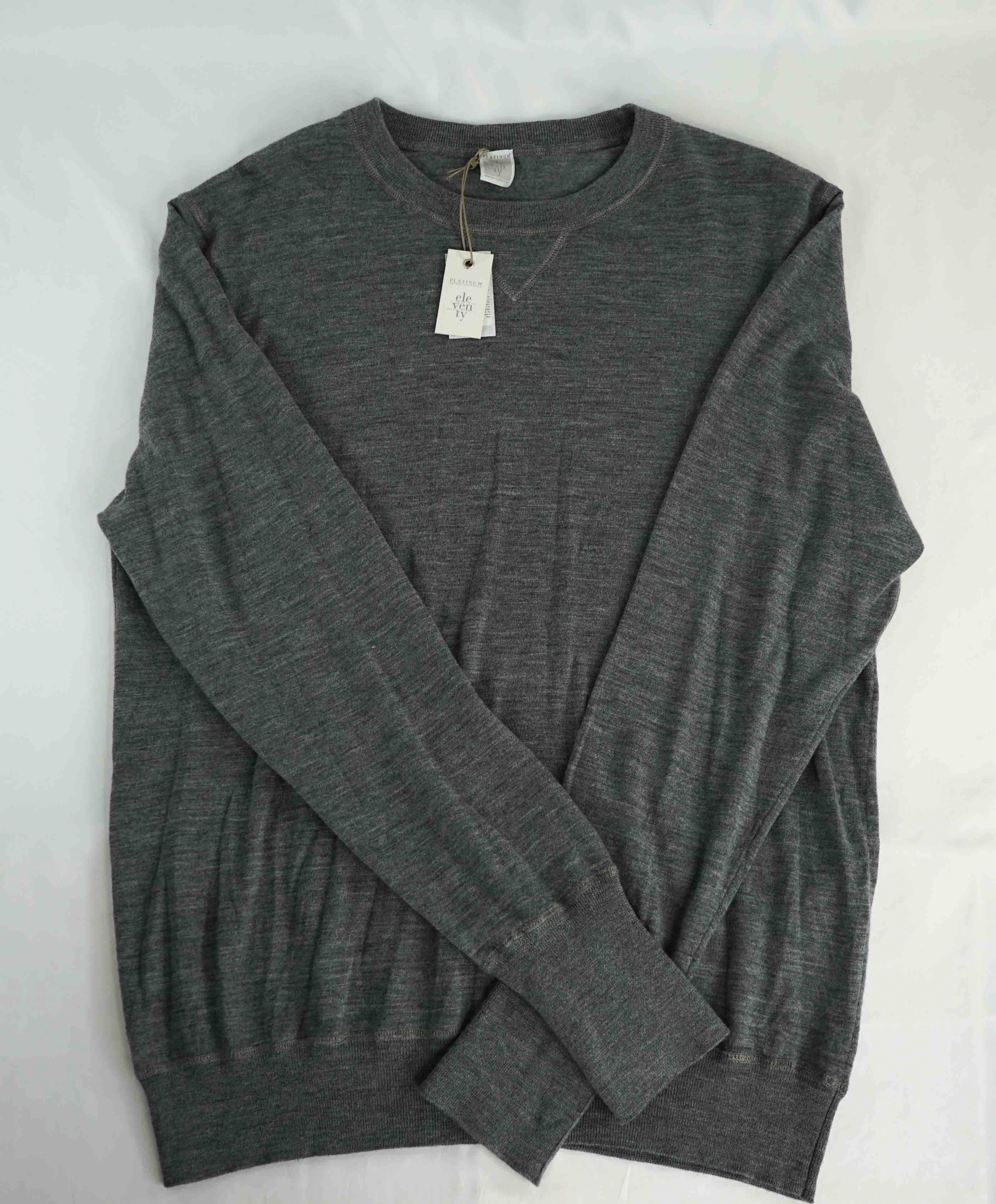 $595 ELEVENTY - *PLATINUM* Gray Merino Wool Crewneck Sweater - XS